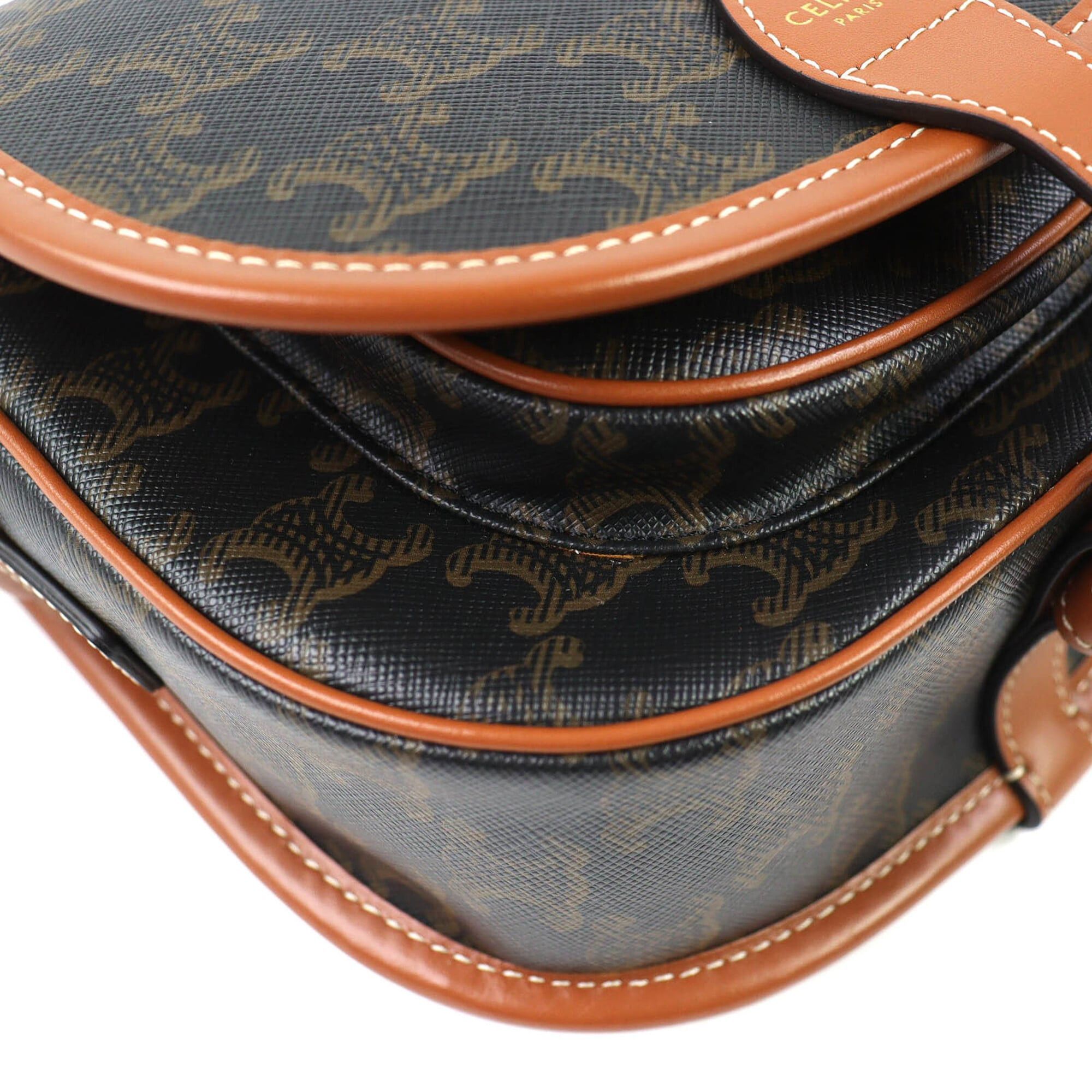 Celine CELINE 19150 Folco Medium Triomphe Canvas Shoulder Bag, Tan Brown, Women's - Highly Recommended! Size ONE SIZE - 8 Thumbnail