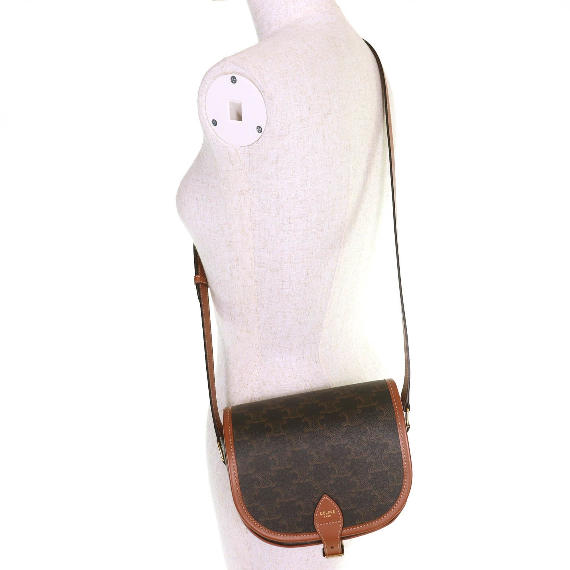 Celine CELINE 19150 Folco Medium Triomphe Canvas Shoulder Bag, Tan Brown, Women's - Highly Recommended! Size ONE SIZE - 10 Thumbnail