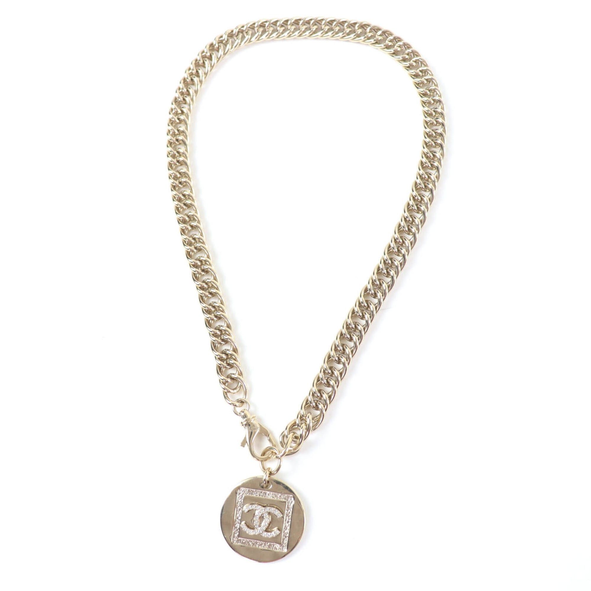Chanel CHANEL B23P Metal Coco Mark Rhinestone Coin Necklace Choker - Gold Comes with Box and Dust Bag Made in Italy Women's Size ONE SIZE - 3 Thumbnail