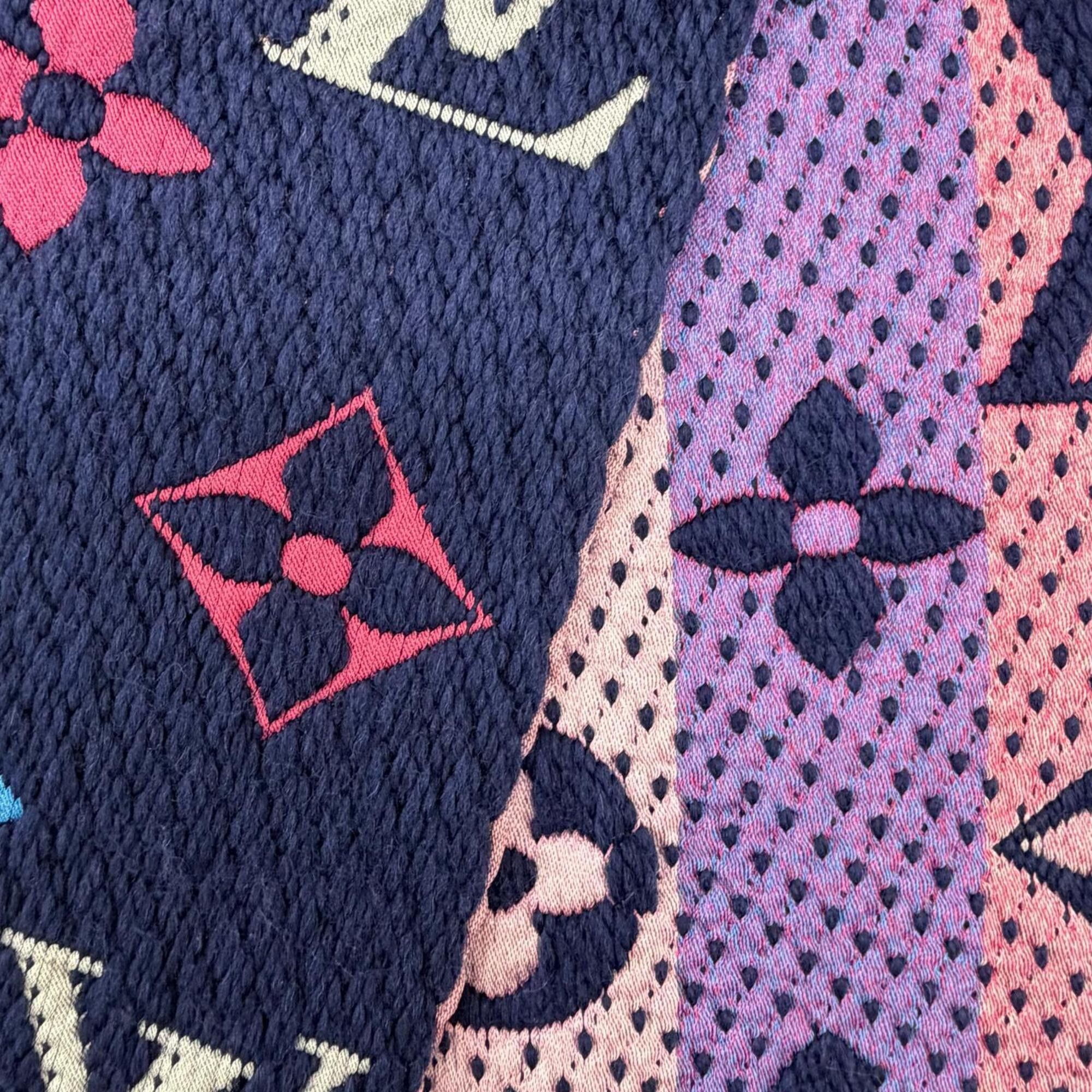 Louis Vuitton LOUIS VUITTON M70899 Echarpe Logomania Wool Silk Fringe Scarf, Navy Multi, Made in Italy, Women's Size ONE SIZE - 4 Thumbnail
