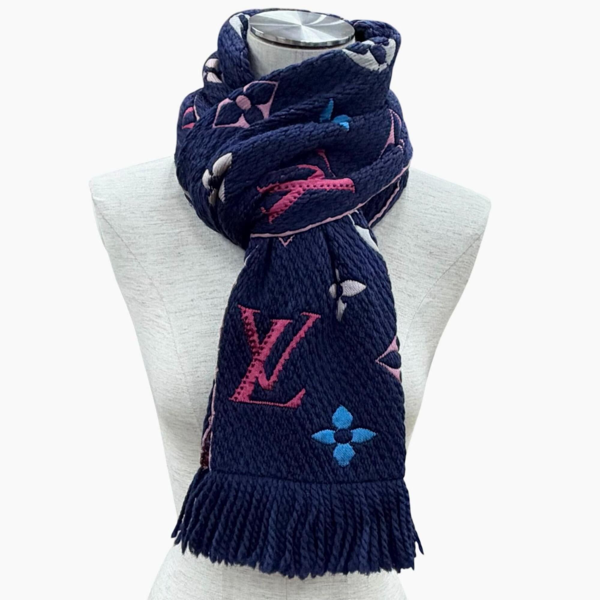 Louis Vuitton LOUIS VUITTON M70899 Echarpe Logomania Wool Silk Fringe Scarf, Navy Multi, Made in Italy, Women's Size ONE SIZE - 2 Thumbnail