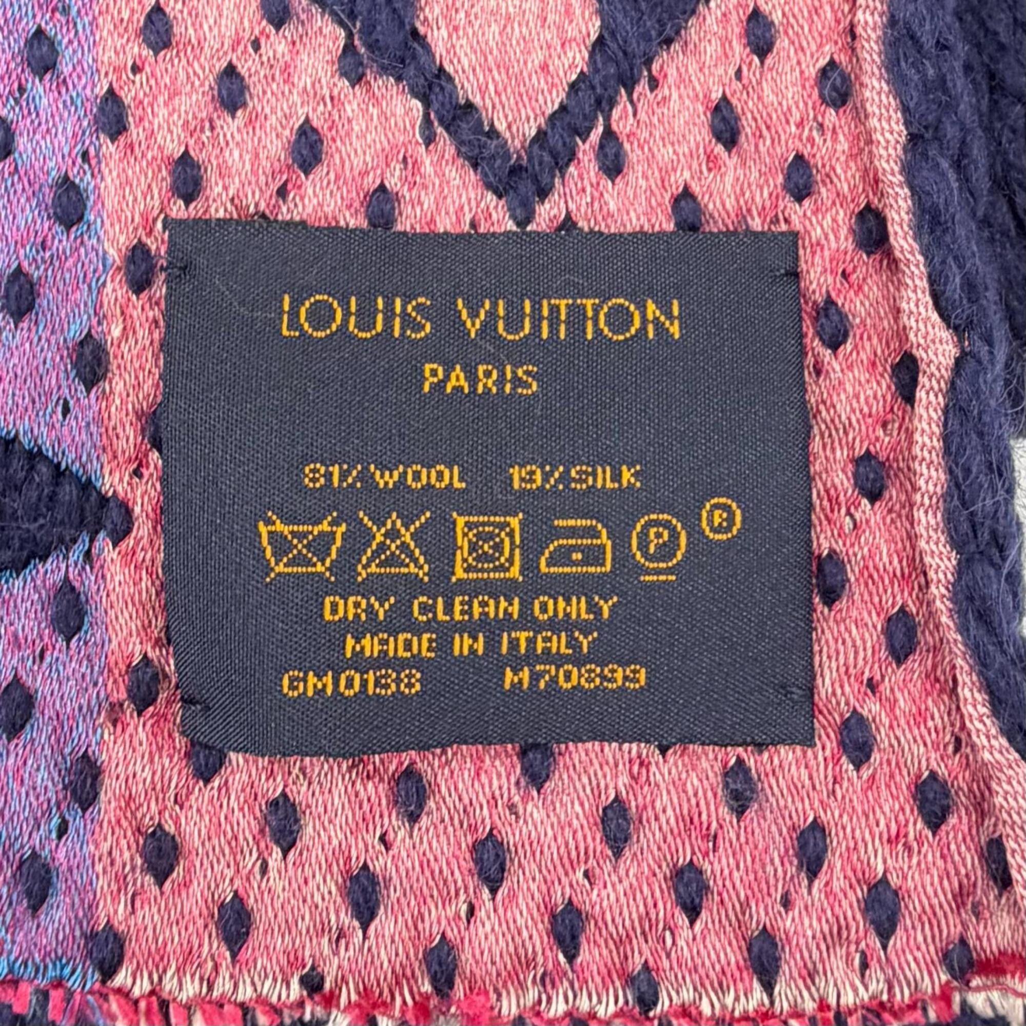 Louis Vuitton LOUIS VUITTON M70899 Echarpe Logomania Wool Silk Fringe Scarf, Navy Multi, Made in Italy, Women's Size ONE SIZE - 6 Thumbnail