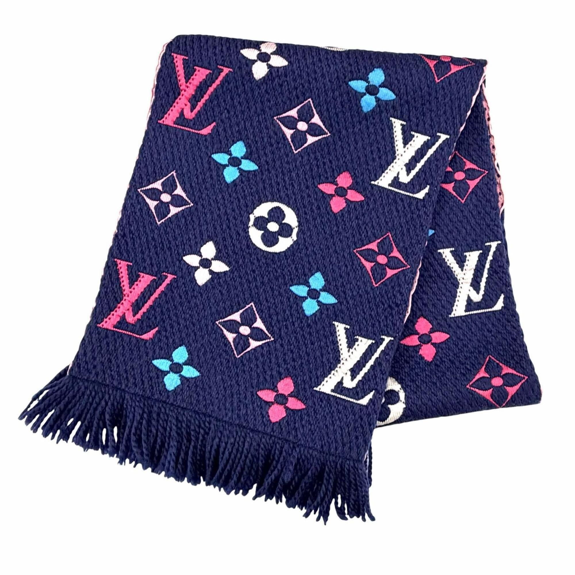 Louis Vuitton LOUIS VUITTON M70899 Echarpe Logomania Wool Silk Fringe Scarf, Navy Multi, Made in Italy, Women's Size ONE SIZE - 3 Thumbnail