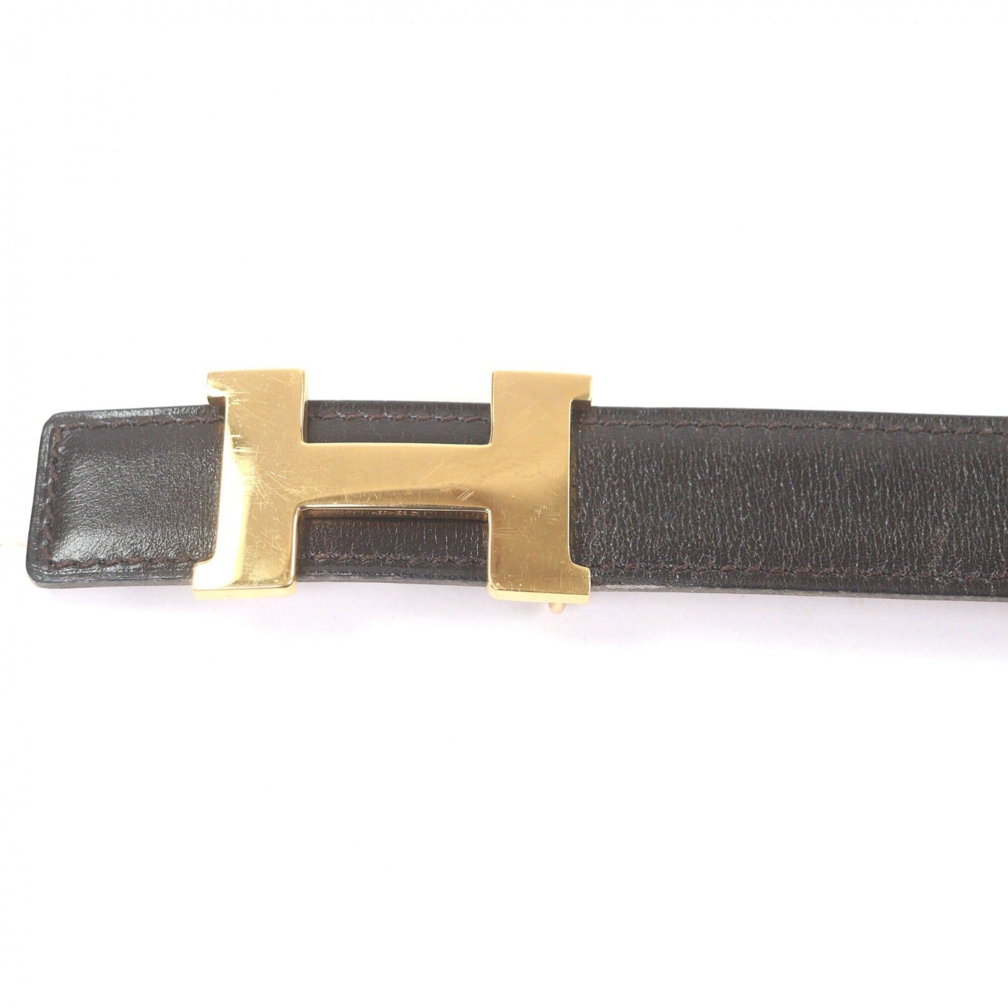 Hermes HERMES Vintage Margiela Era H Logo Gold Buckle Leather Belt Dark Brown Size 70 Made in France □A Stamp Women's Size ONE SIZE - 5 Thumbnail