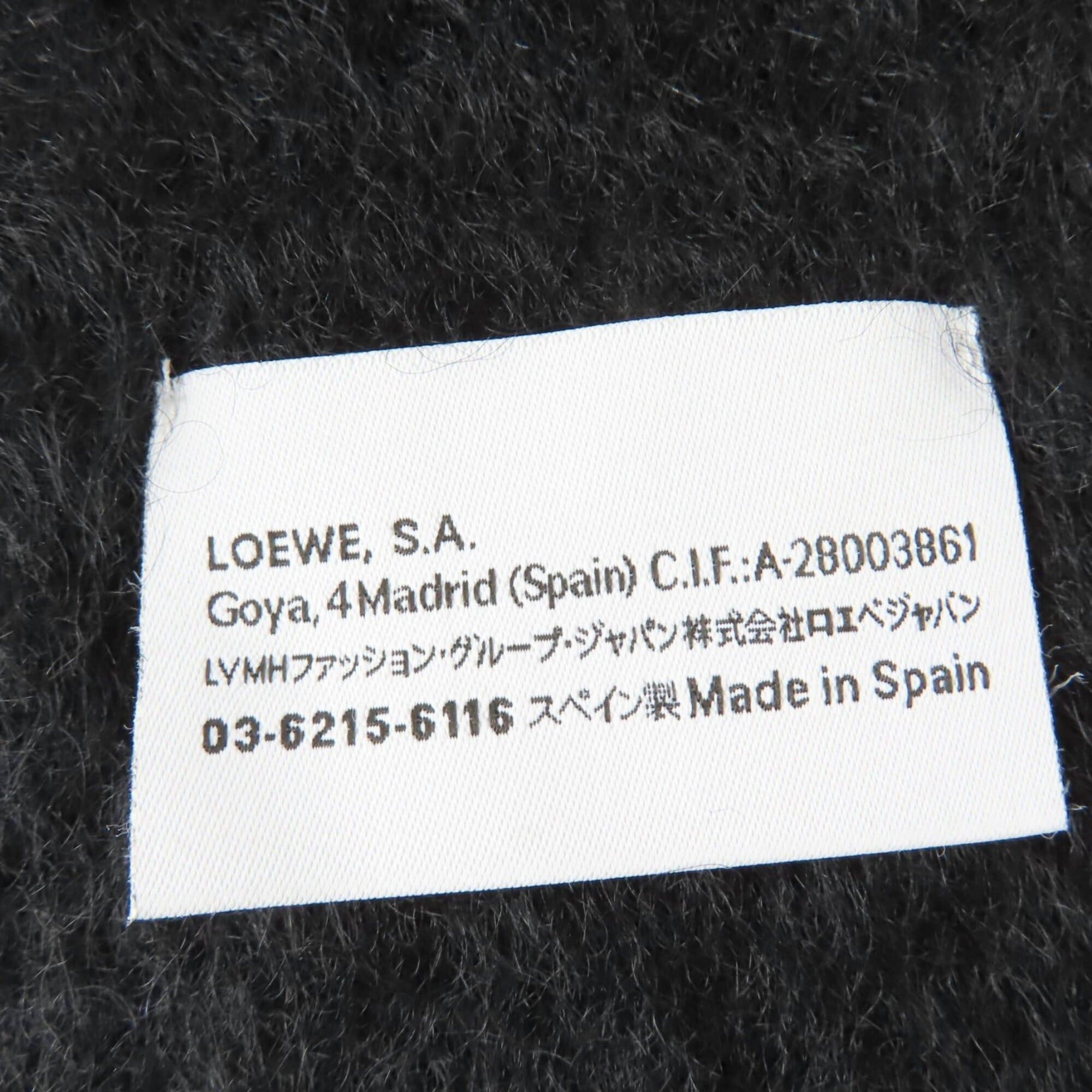Loewe LOEWE Mohair Wool Anagram Leather Patch Fringe Scarf, Black, Made in Spain, Authentic, Women's Size ONE SIZE - 6 Thumbnail