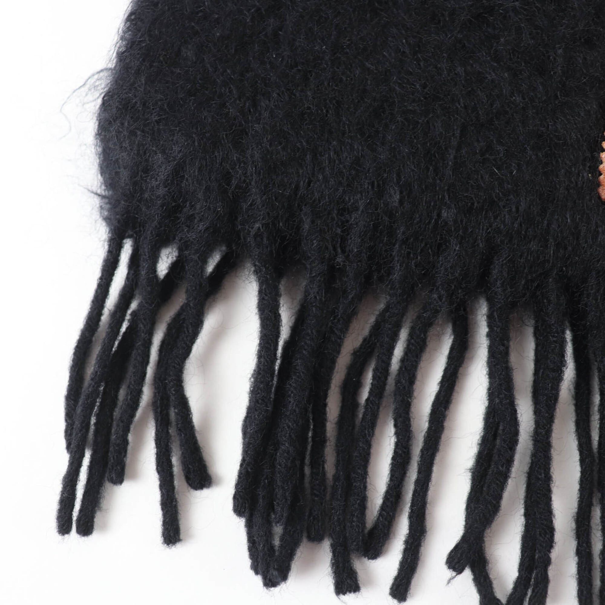 Loewe LOEWE Mohair Wool Anagram Leather Patch Fringe Scarf, Black, Made in Spain, Authentic, Women's Size ONE SIZE - 5 Thumbnail