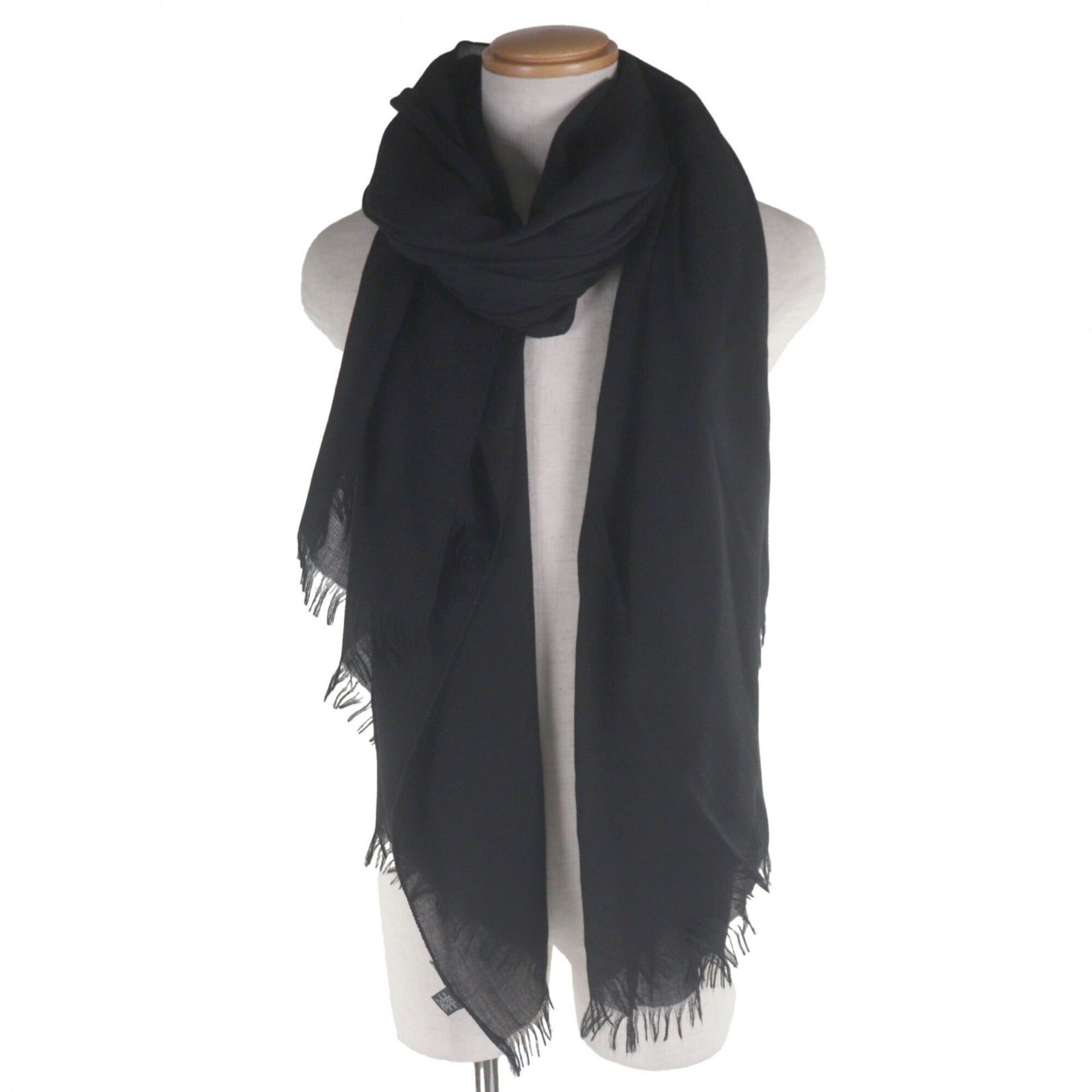 Hermes HERMES Cashmere Wool H Logo Fringed Large Scarf/Stole Black Made in Italy Men's/Women's Size ONE SIZE - 2 Thumbnail