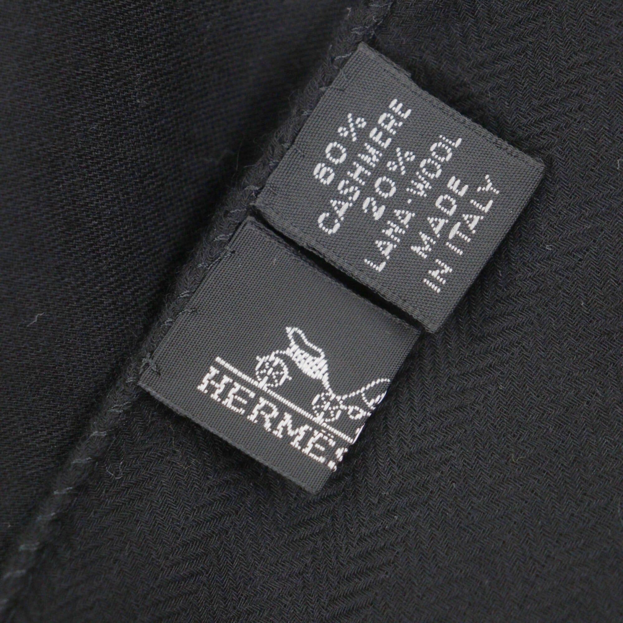 Hermes HERMES Cashmere Wool H Logo Fringed Large Scarf/Stole Black Made in Italy Men's/Women's Size ONE SIZE - 5 Thumbnail
