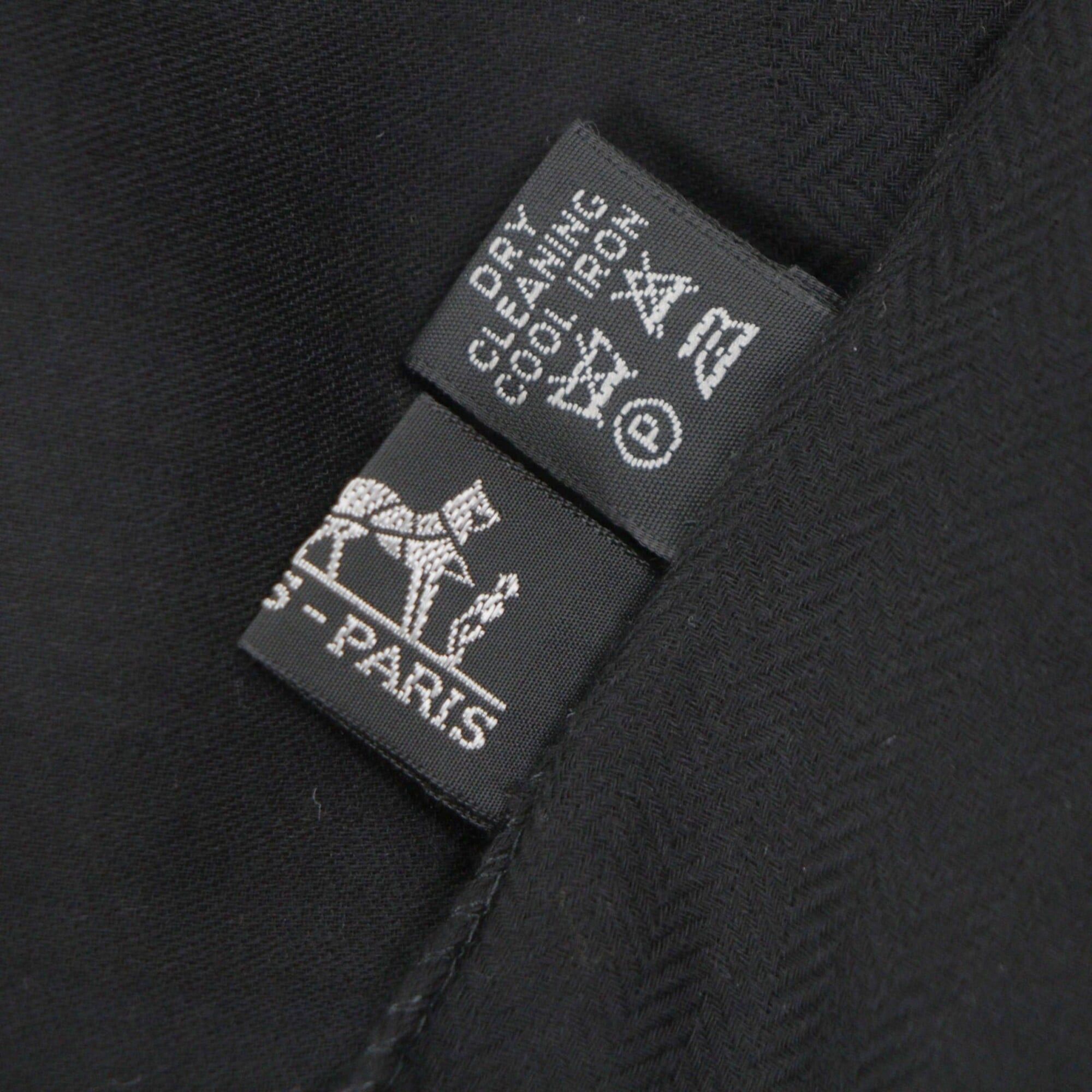 Hermes HERMES Cashmere Wool H Logo Fringed Large Scarf/Stole Black Made in Italy Men's/Women's Size ONE SIZE - 6 Thumbnail