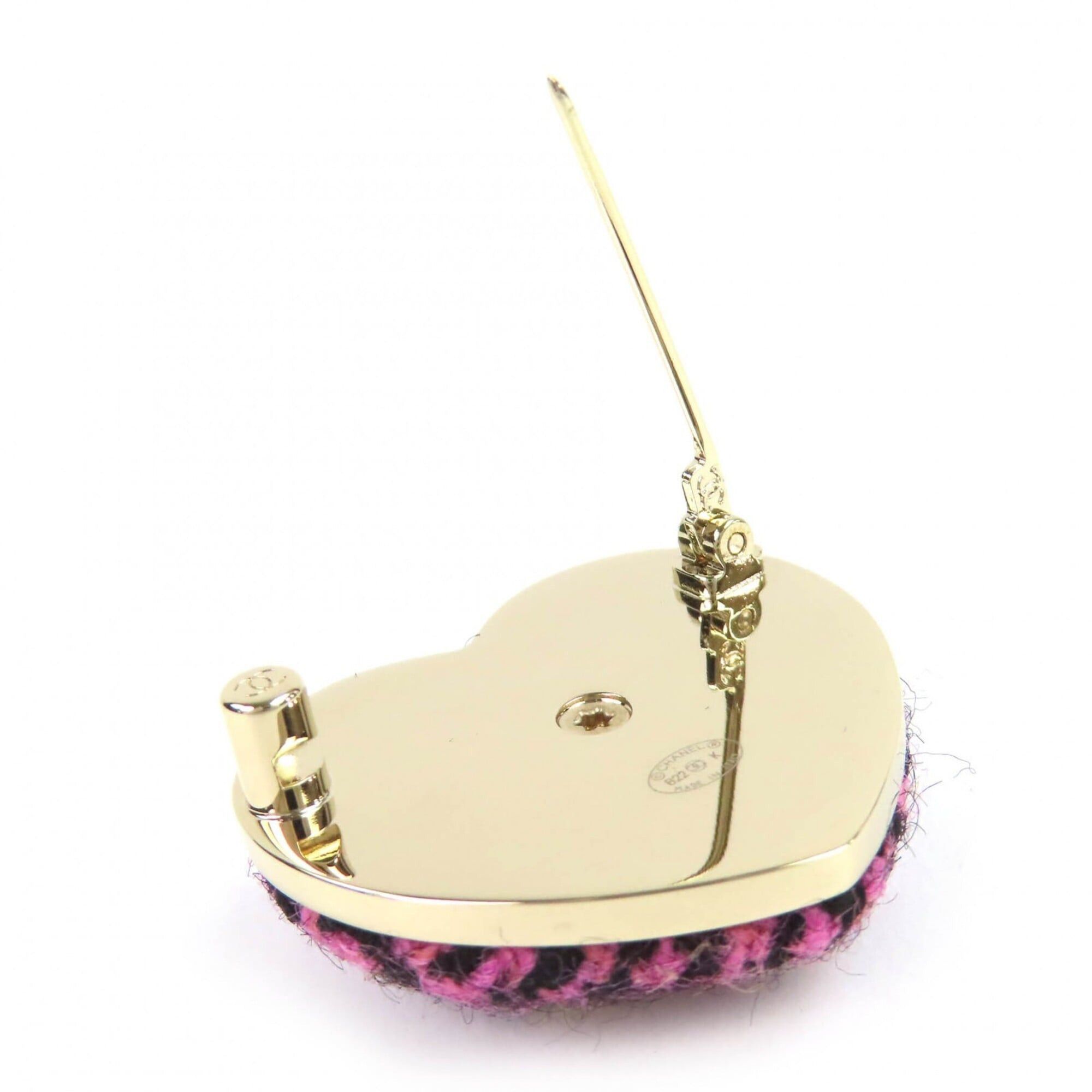 Chanel CHANEL B22K AB9496 Coco Mark Heart-Shaped Tweed Brooch, Pink, Black, Gold Hardware, with Box, Made in Italy, Women's, Very Popular, Highly Recommended ◎ Size ONE SIZE - 5 Thumbnail