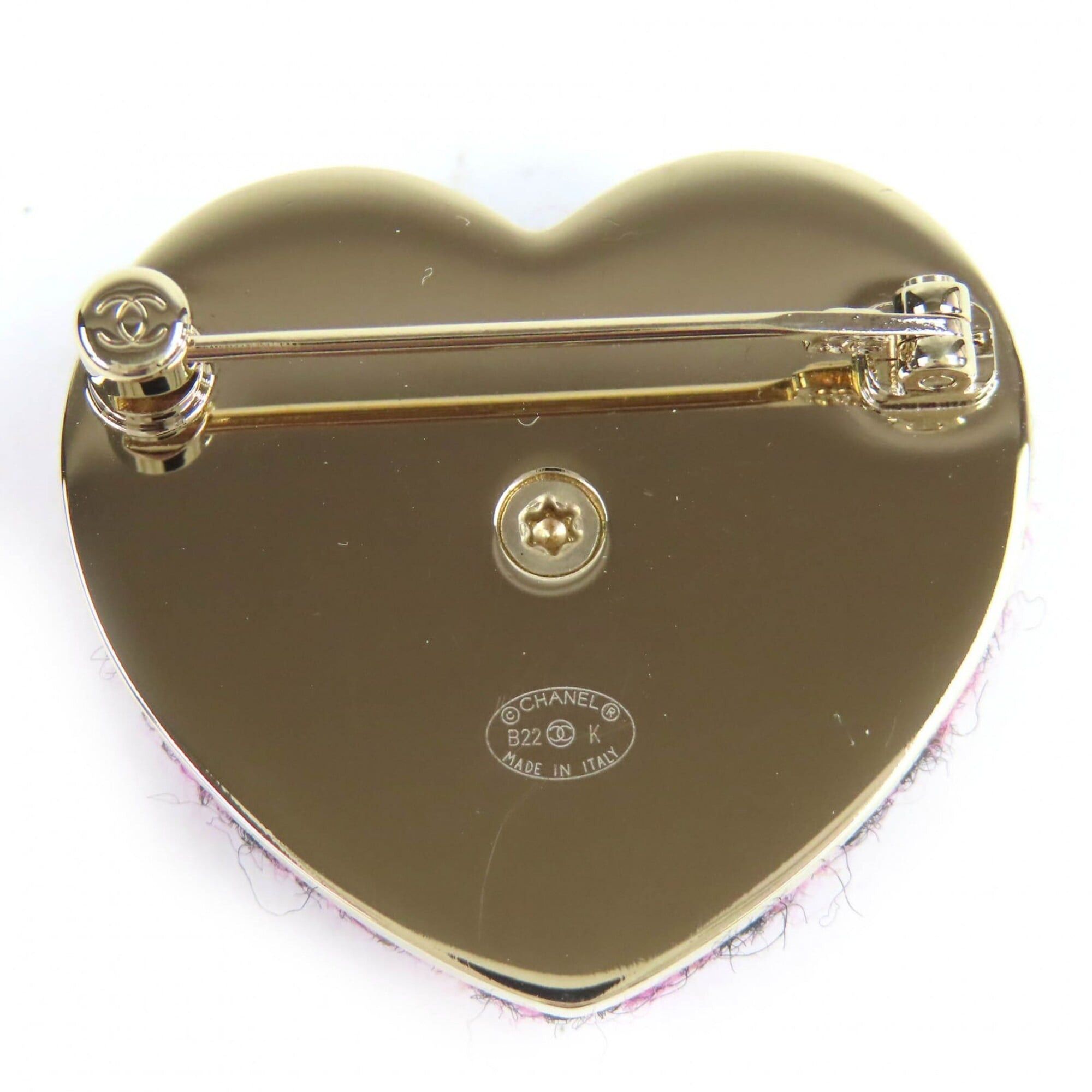 Chanel CHANEL B22K AB9496 Coco Mark Heart-Shaped Tweed Brooch, Pink, Black, Gold Hardware, with Box, Made in Italy, Women's, Very Popular, Highly Recommended ◎ Size ONE SIZE - 3 Thumbnail