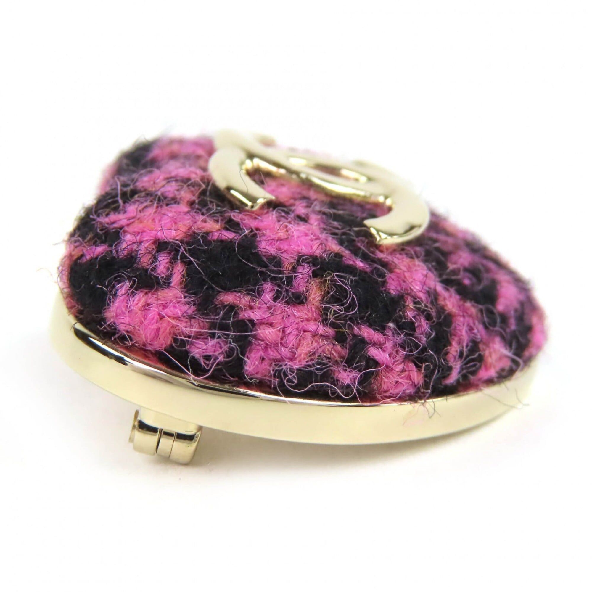 Chanel CHANEL B22K AB9496 Coco Mark Heart-Shaped Tweed Brooch, Pink, Black, Gold Hardware, with Box, Made in Italy, Women's, Very Popular, Highly Recommended ◎ Size ONE SIZE - 4 Thumbnail