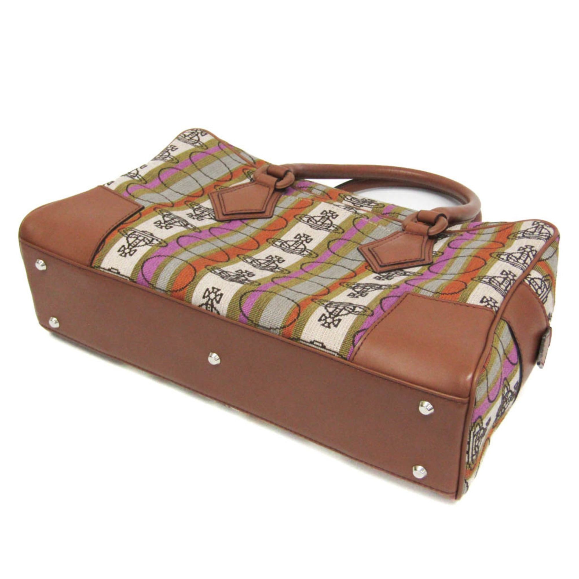 Vivienne Westwood Vivienne Westwood Orb Stripe Small Boston Bag Women's Nylon,Leather Boston Bag,Handbag Brown,Green Size ONE SIZE - 2 Thumbnail