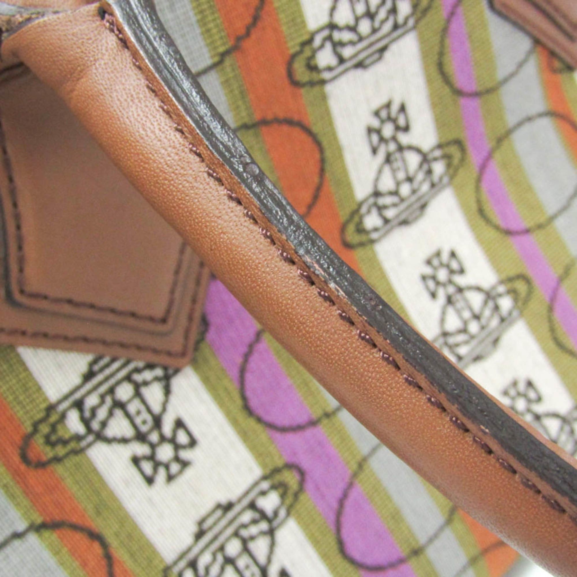 Vivienne Westwood Vivienne Westwood Orb Stripe Small Boston Bag Women's Nylon,Leather Boston Bag,Handbag Brown,Green Size ONE SIZE - 10 Thumbnail
