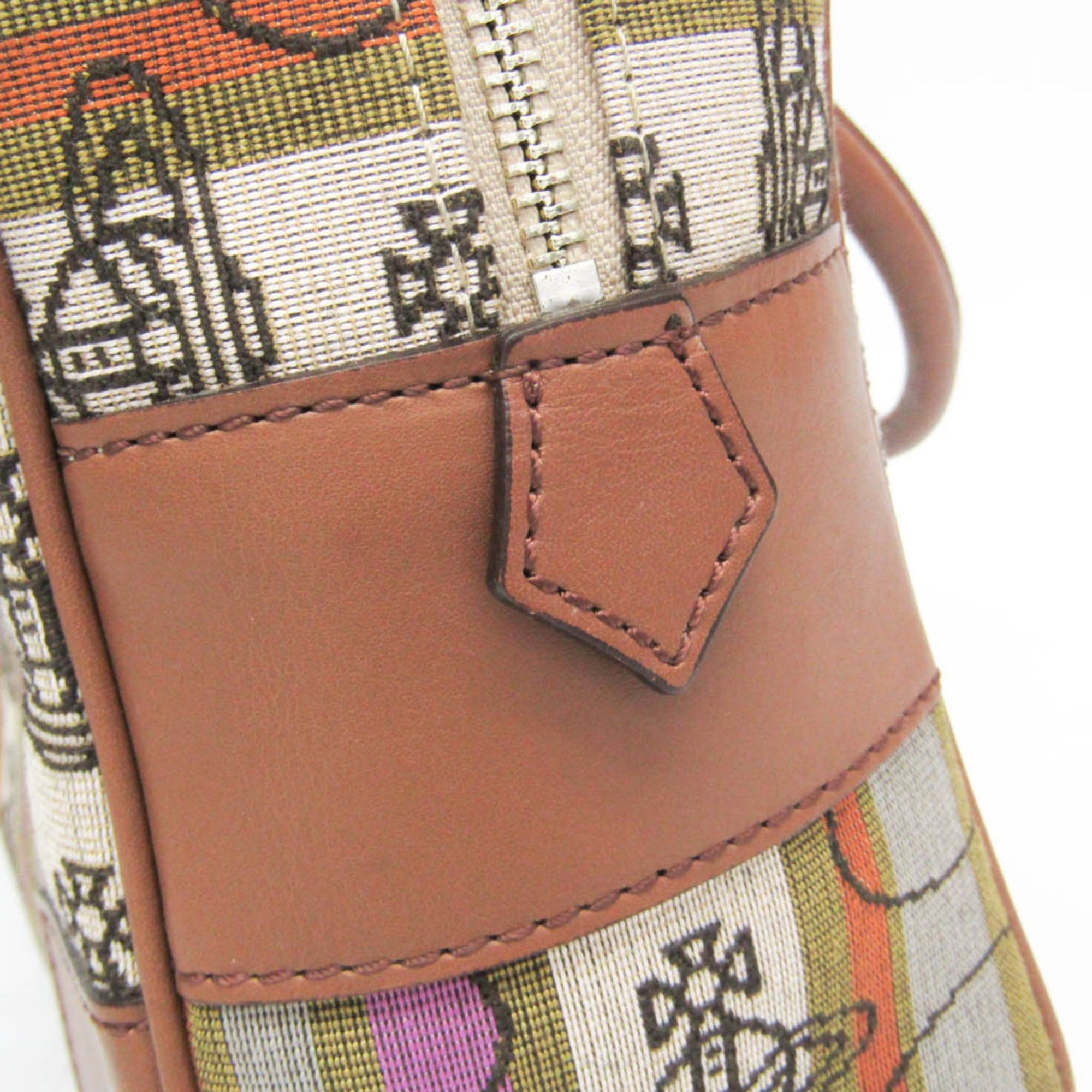Vivienne Westwood Vivienne Westwood Orb Stripe Small Boston Bag Women's Nylon,Leather Boston Bag,Handbag Brown,Green Size ONE SIZE - 8 Thumbnail