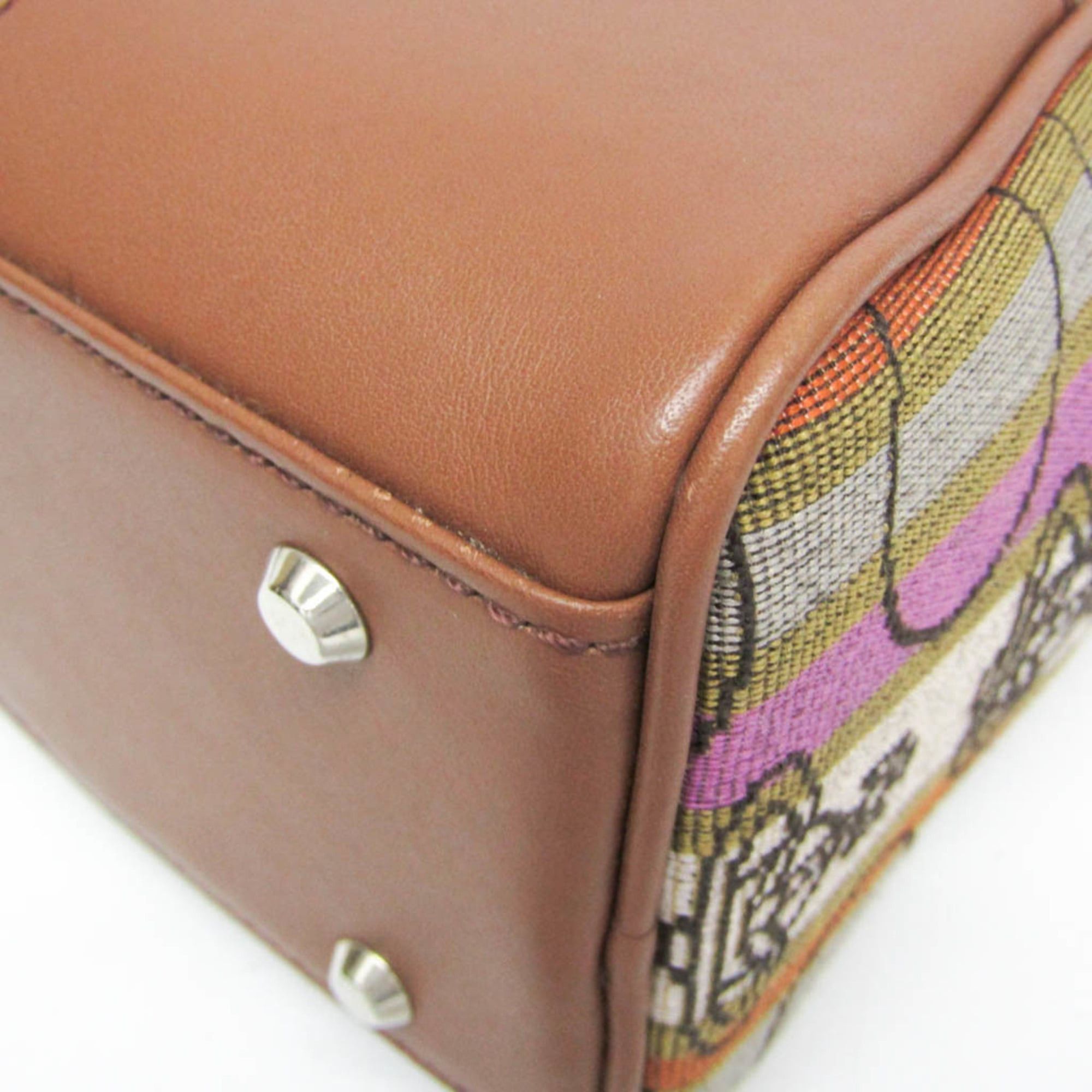 Vivienne Westwood Vivienne Westwood Orb Stripe Small Boston Bag Women's Nylon,Leather Boston Bag,Handbag Brown,Green Size ONE SIZE - 5 Thumbnail
