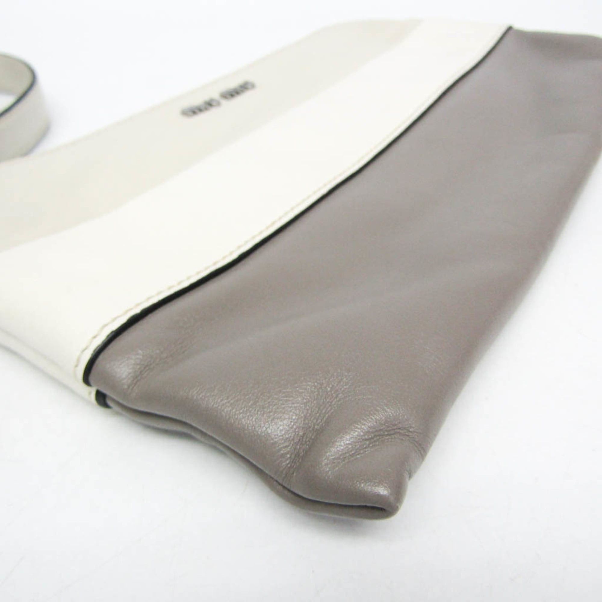 Miu Miu Miu Miu Women's Leather Clutch Bag,Pouch Gray,Light Beige Size ONE SIZE - 6 Thumbnail
