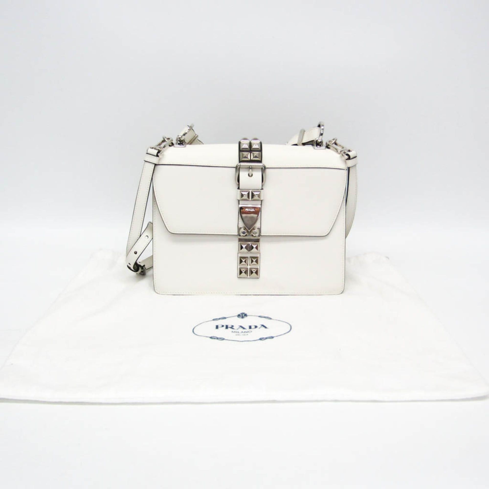 Prada Prada Electra Studs 1BD120 Women's Leather Handbag,Shoulder Bag White Size ONE SIZE - 2 Thumbnail