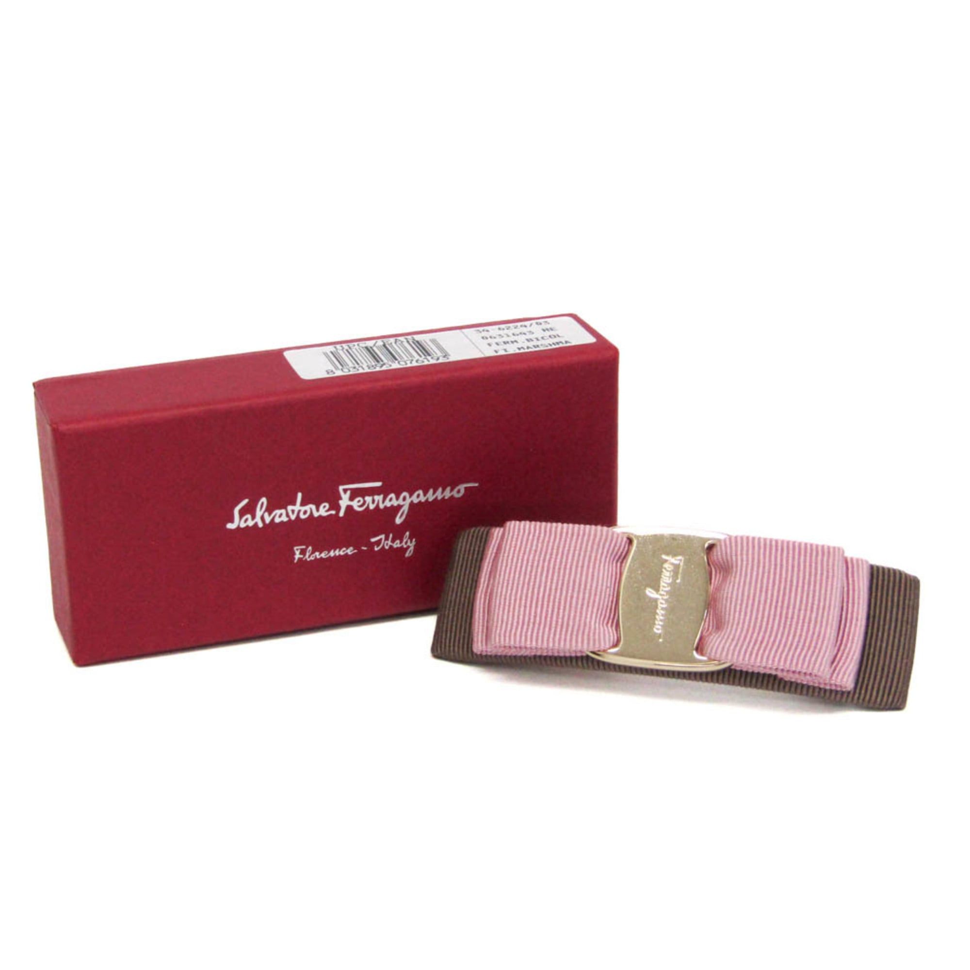Salvatore Ferragamo Salvatore Ferragamo Vara 34 6224 No Stone Cotton,Metal Women's Barrette Beige,Pink Size ONE SIZE - 2 Thumbnail