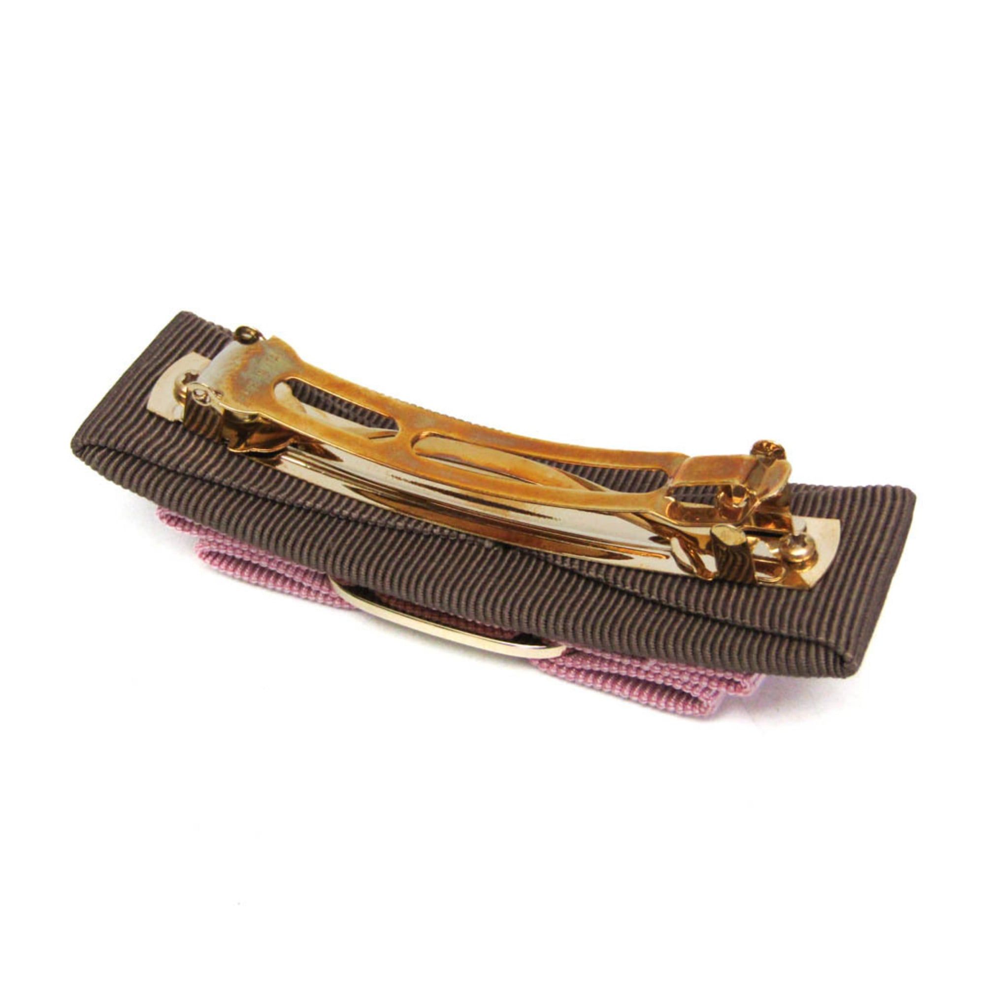 Salvatore Ferragamo Salvatore Ferragamo Vara 34 6224 No Stone Cotton,Metal Women's Barrette Beige,Pink Size ONE SIZE - 3 Thumbnail