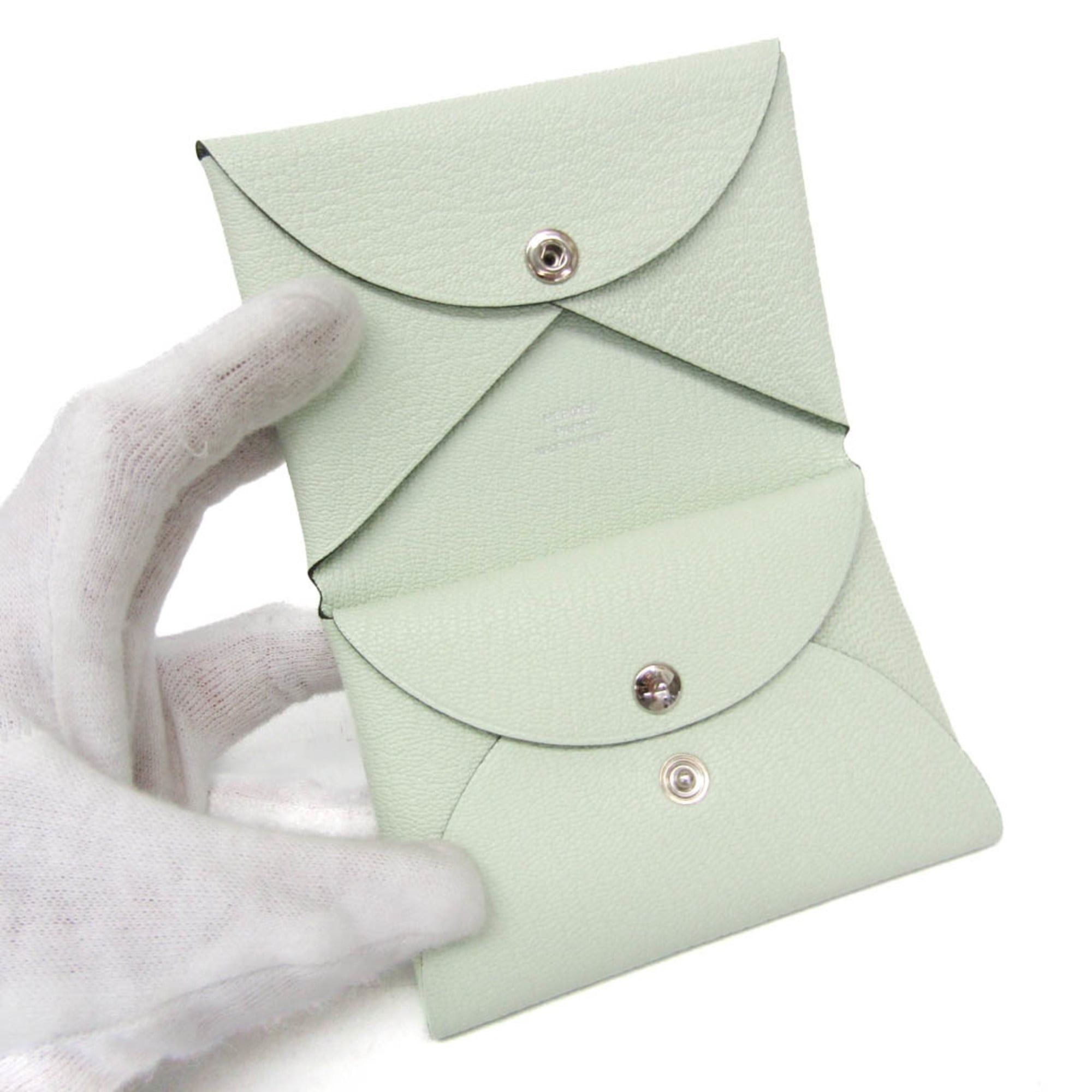 Hermes Hermes Calvi Duo Chevre Leather Card Case Light Green Size ONE SIZE - 4 Thumbnail
