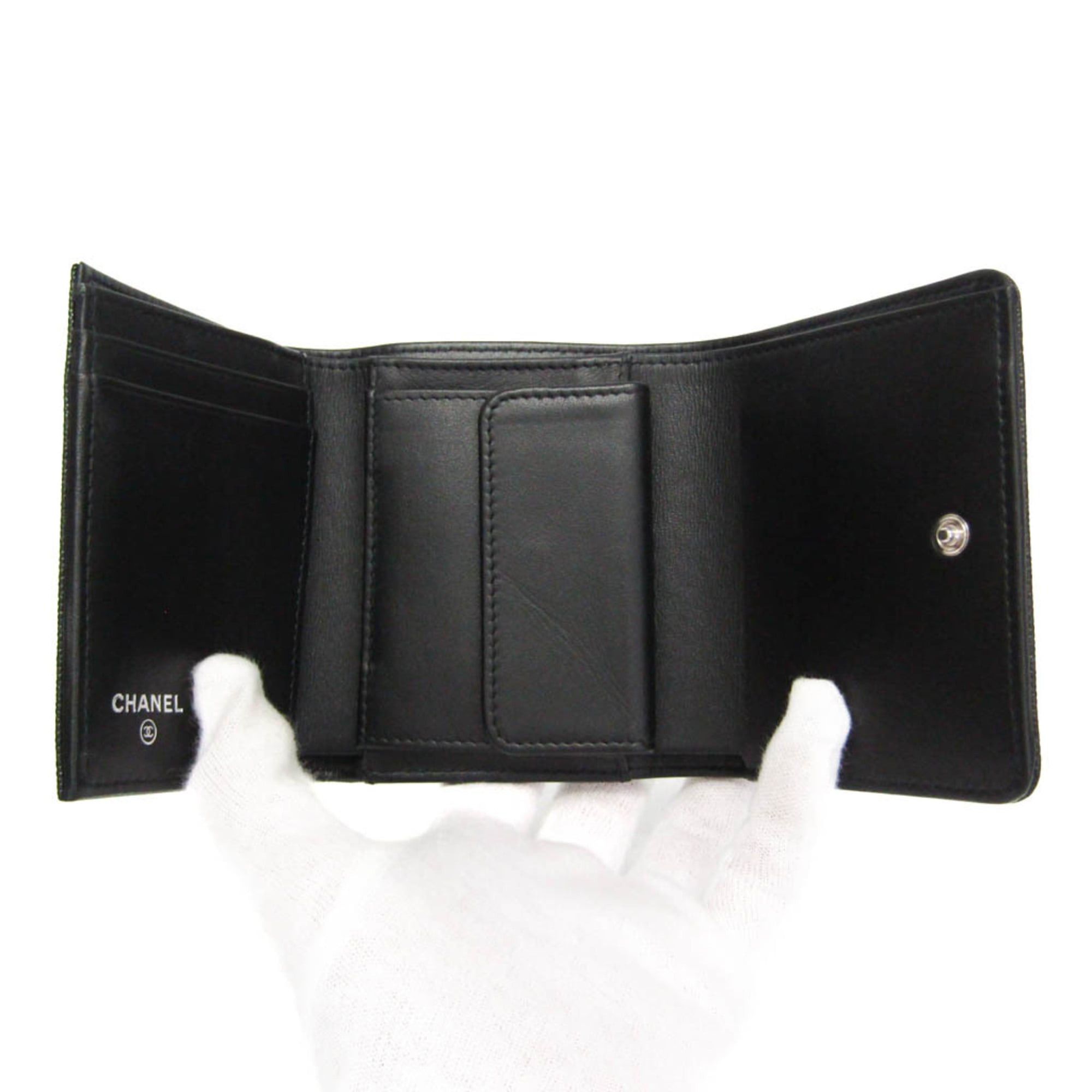 Chanel Chanel Coco Mark Women's Grained Calfskin Wallet (tri-fold) Black Size ONE SIZE - 3 Thumbnail