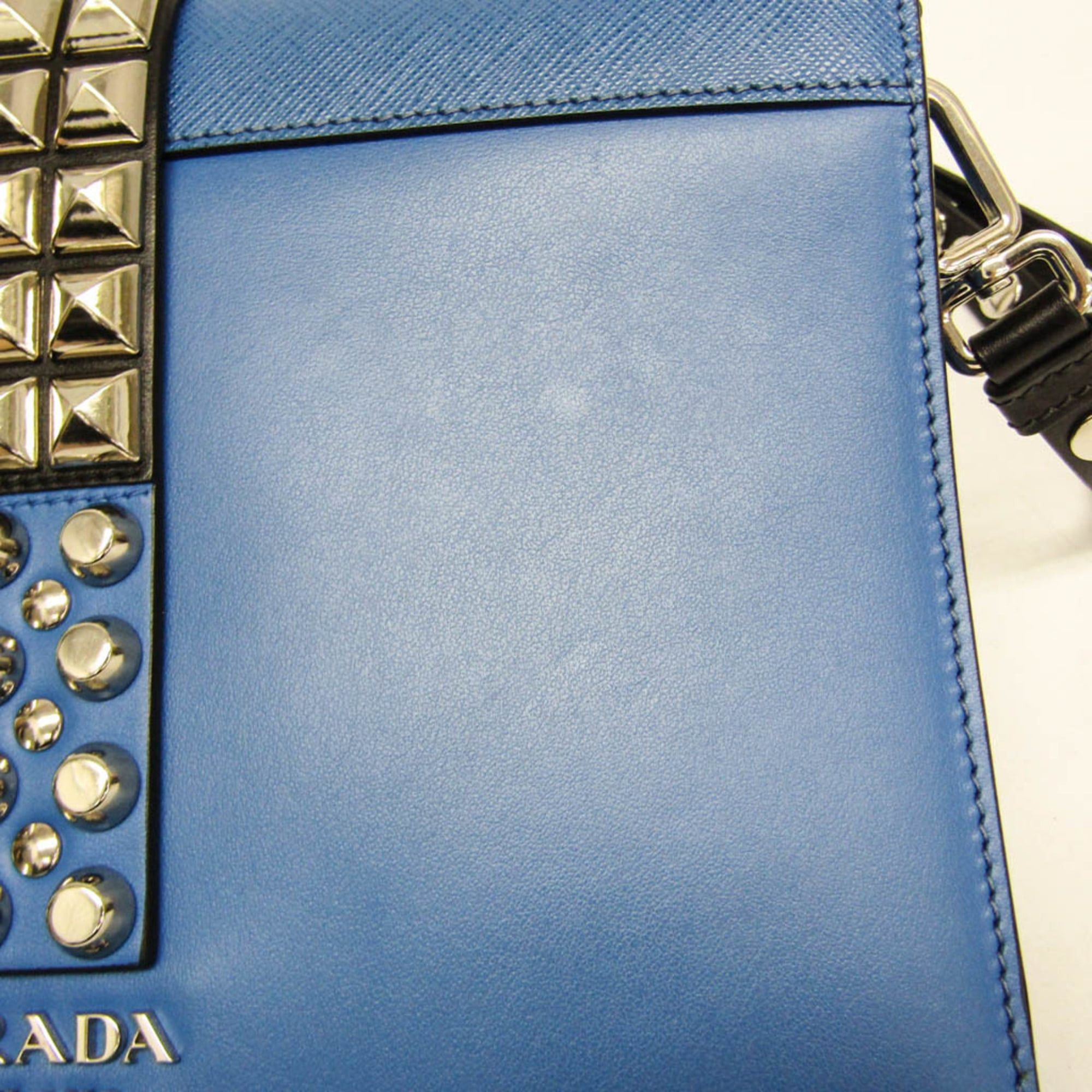 Prada Prada Electra Studs 1BD120 Women's Leather Shoulder Bag Blue Size ONE SIZE - 10 Thumbnail