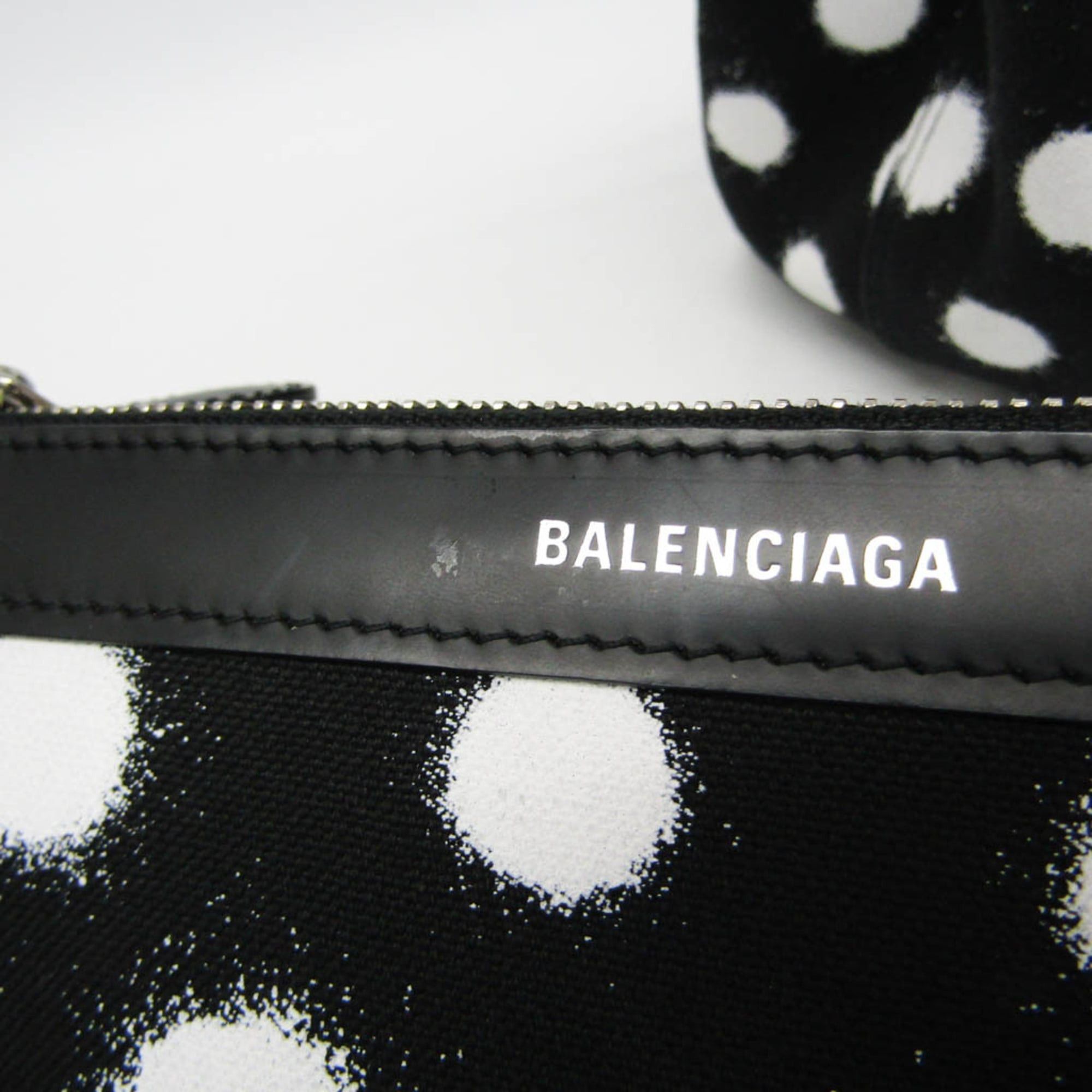 Balenciaga Balenciaga Navy Cabas S Dot Print 339933 Men,Women Canvas,Leather Handbag,Tote Bag Black,White Size ONE SIZE - 12 Thumbnail