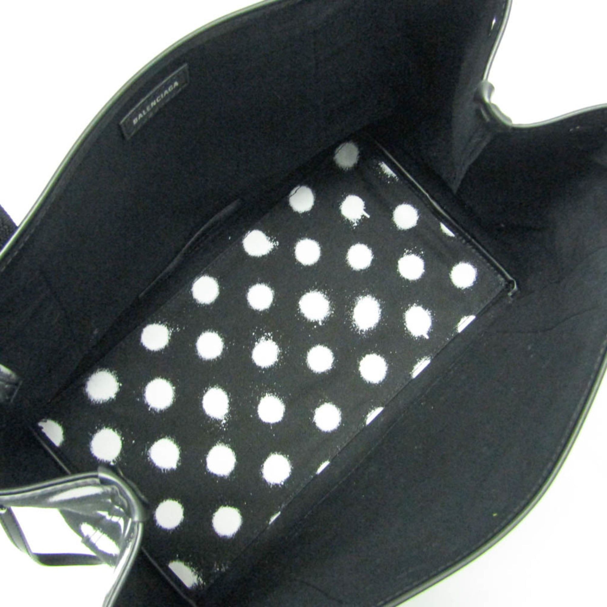 Balenciaga Balenciaga Navy Cabas S Dot Print 339933 Men,Women Canvas,Leather Handbag,Tote Bag Black,White Size ONE SIZE - 3 Thumbnail