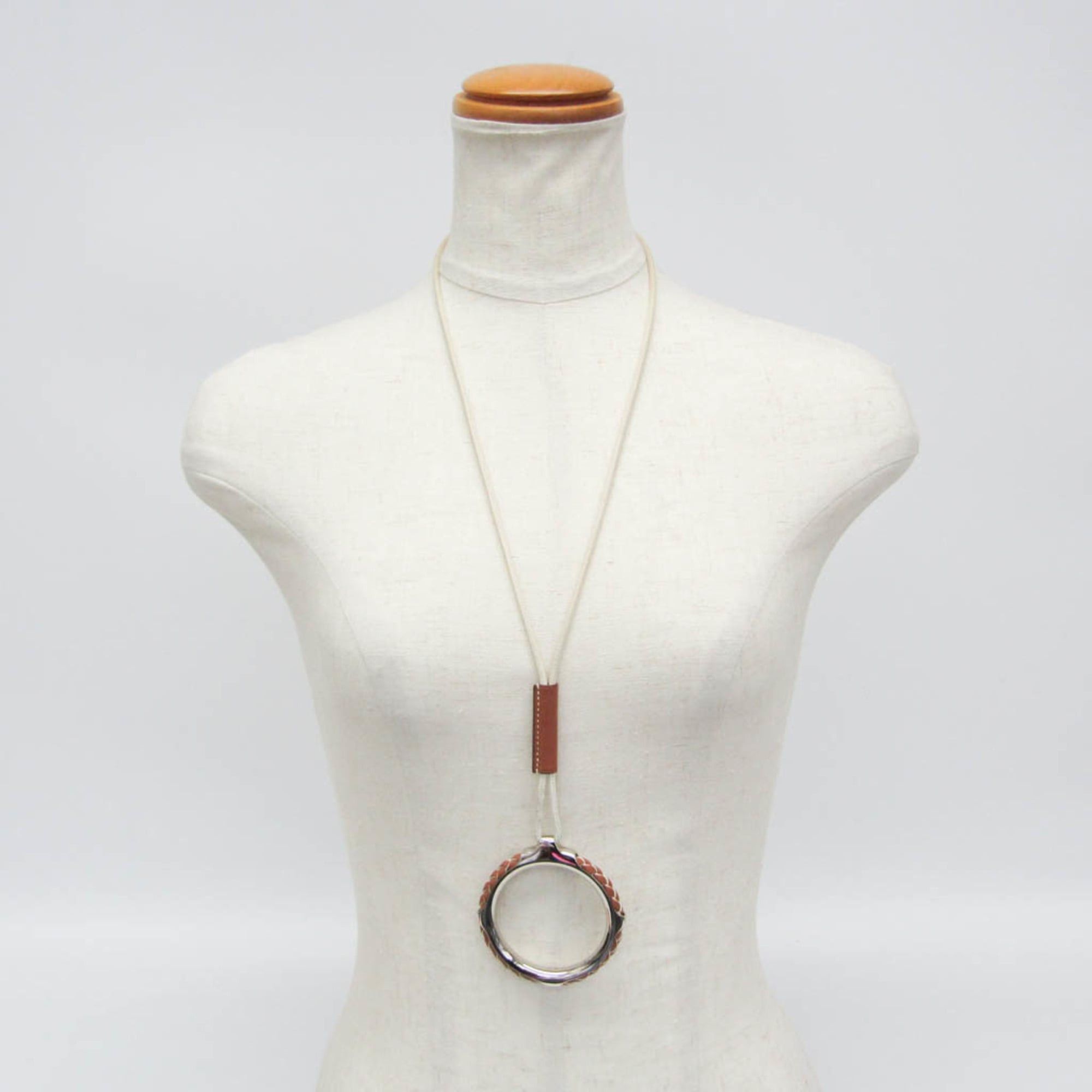 Hermes Hermes Loop Grand Kyoto Tresse Metal,Swift Leather Men,Women Fashion Pendant Necklace (Brown,White) Size ONE SIZE - 13 Thumbnail