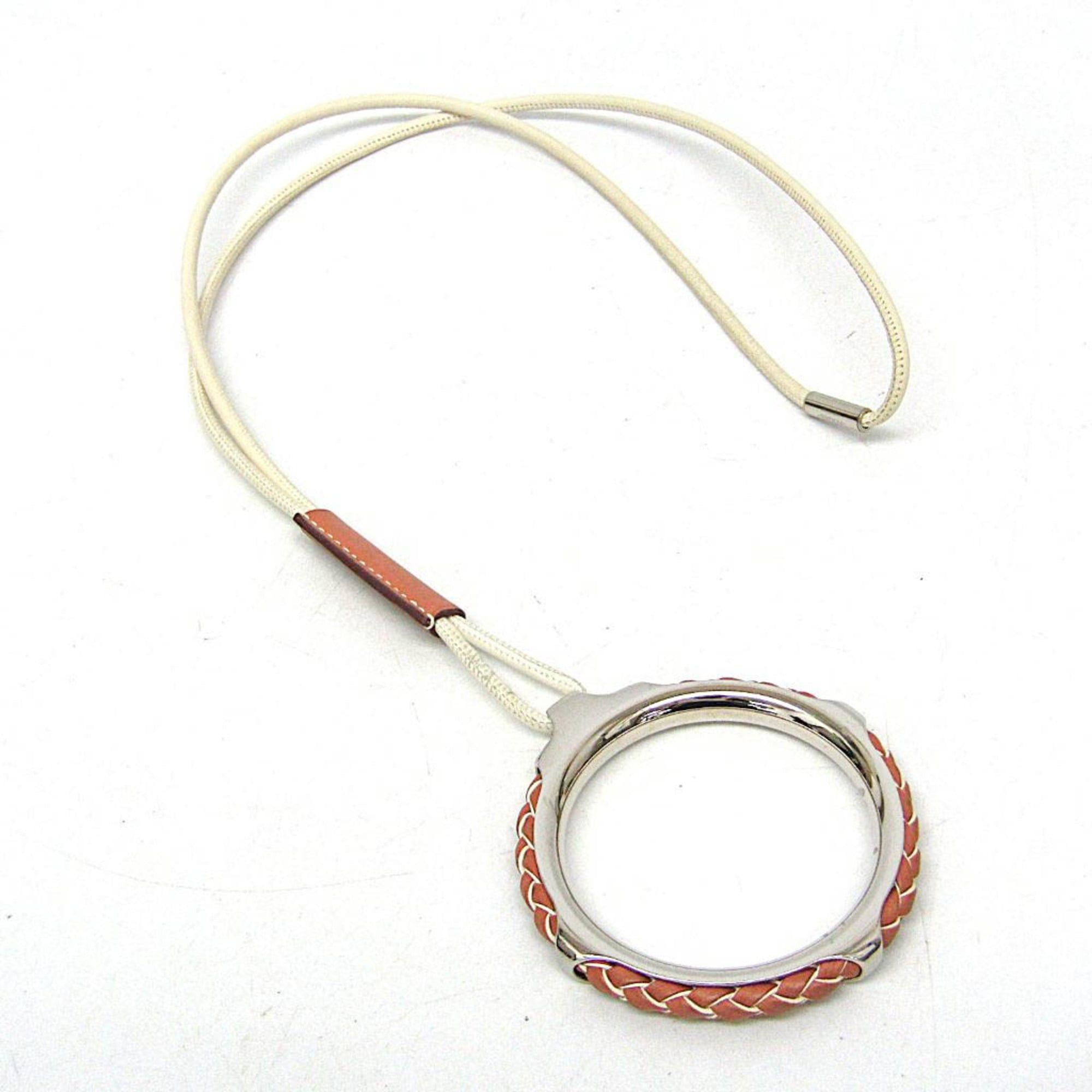 Hermes Hermes Loop Grand Kyoto Tresse Metal,Swift Leather Men,Women Fashion Pendant Necklace (Brown,White) Size ONE SIZE - 3 Thumbnail