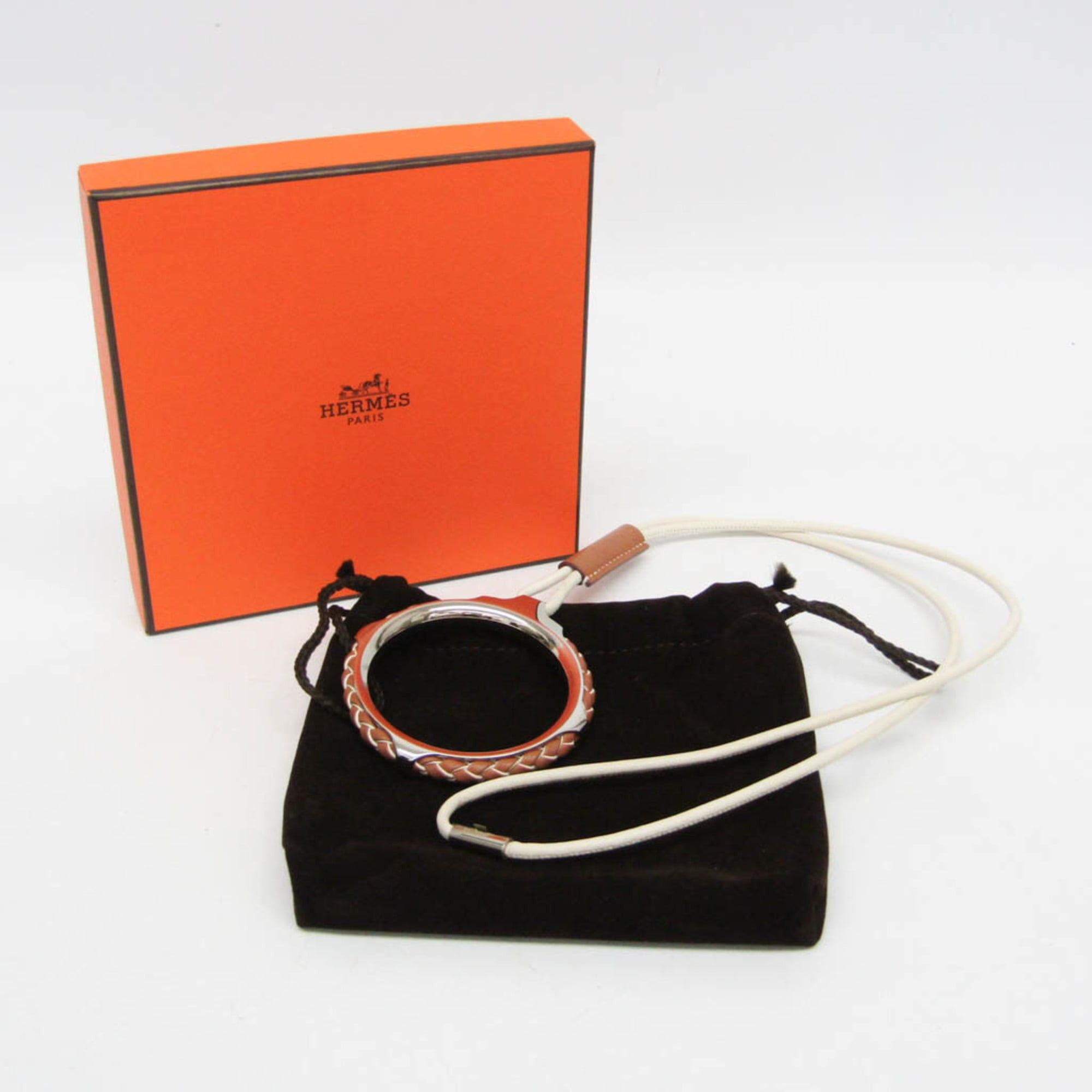 Hermes Hermes Loop Grand Kyoto Tresse Metal,Swift Leather Men,Women Fashion Pendant Necklace (Brown,White) Size ONE SIZE - 2 Thumbnail