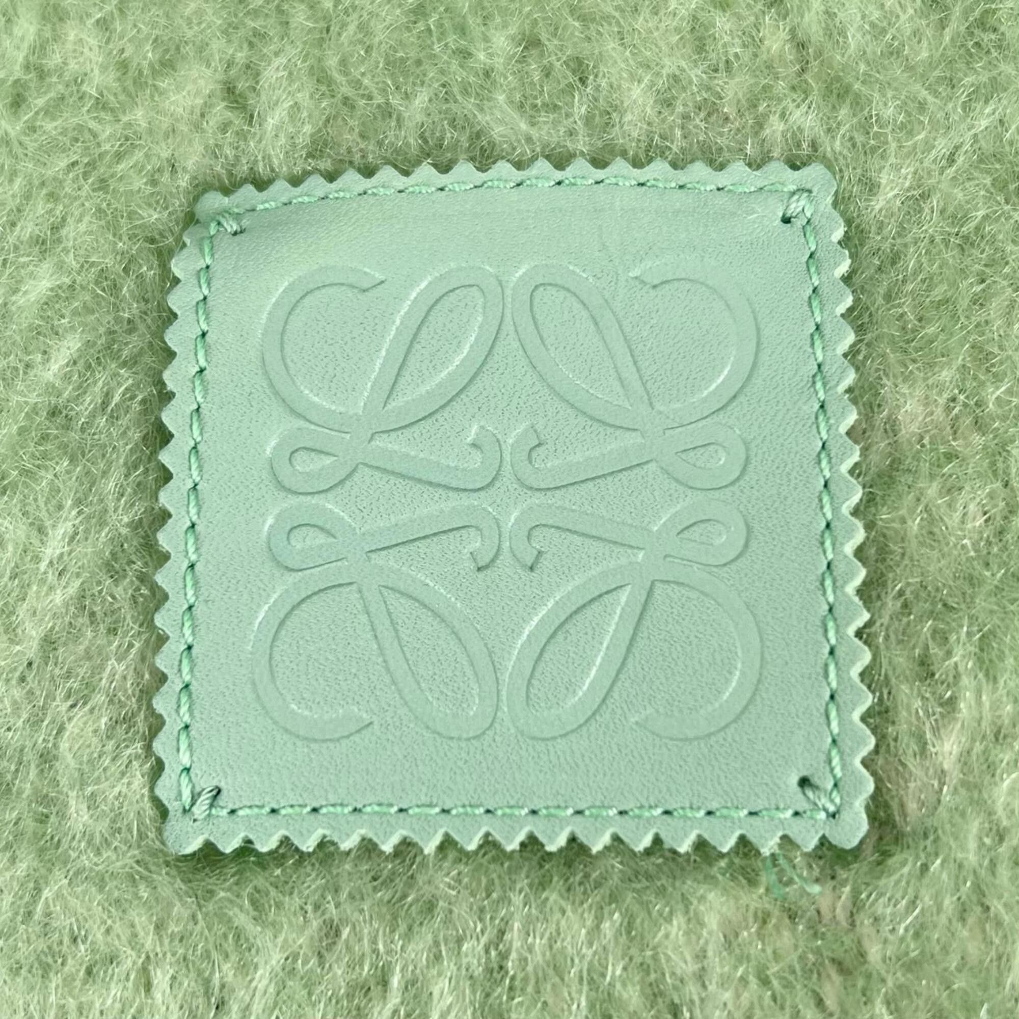 Loewe LOEWE Mohair Wool Anagram Leather Patch Fringe Scarf, Green, Made in Spain, Authentic, Women's Size ONE SIZE - 5 Thumbnail