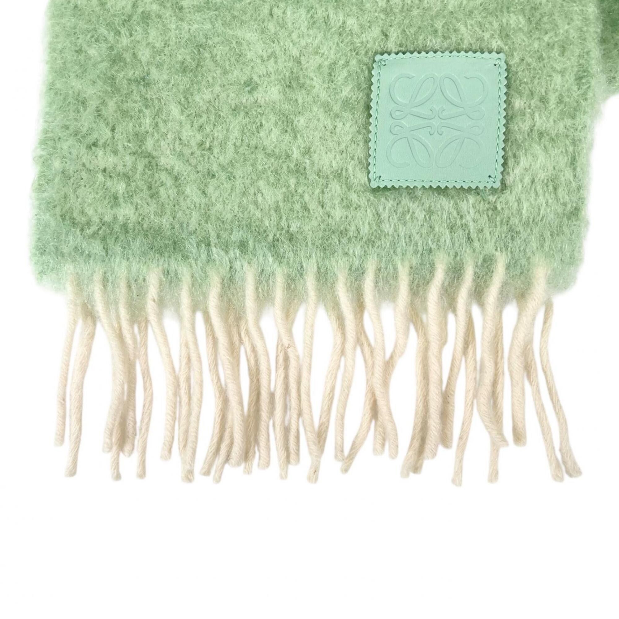 Loewe LOEWE Mohair Wool Anagram Leather Patch Fringe Scarf, Green, Made in Spain, Authentic, Women's Size ONE SIZE - 4 Thumbnail