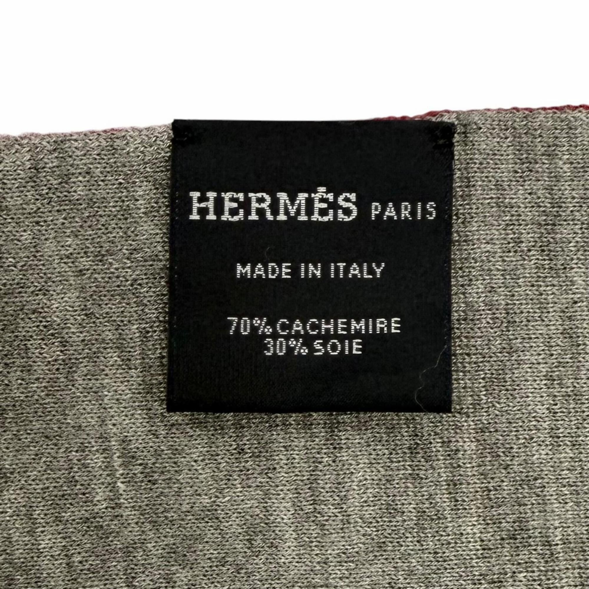 Hermes HERMES Allertour Cashmere Silk Chaine d'Ancre H Logo Reversible Scarf, Bordeaux/Grey, with Box, Made in Italy, Women's Size ONE SIZE - 9 Thumbnail