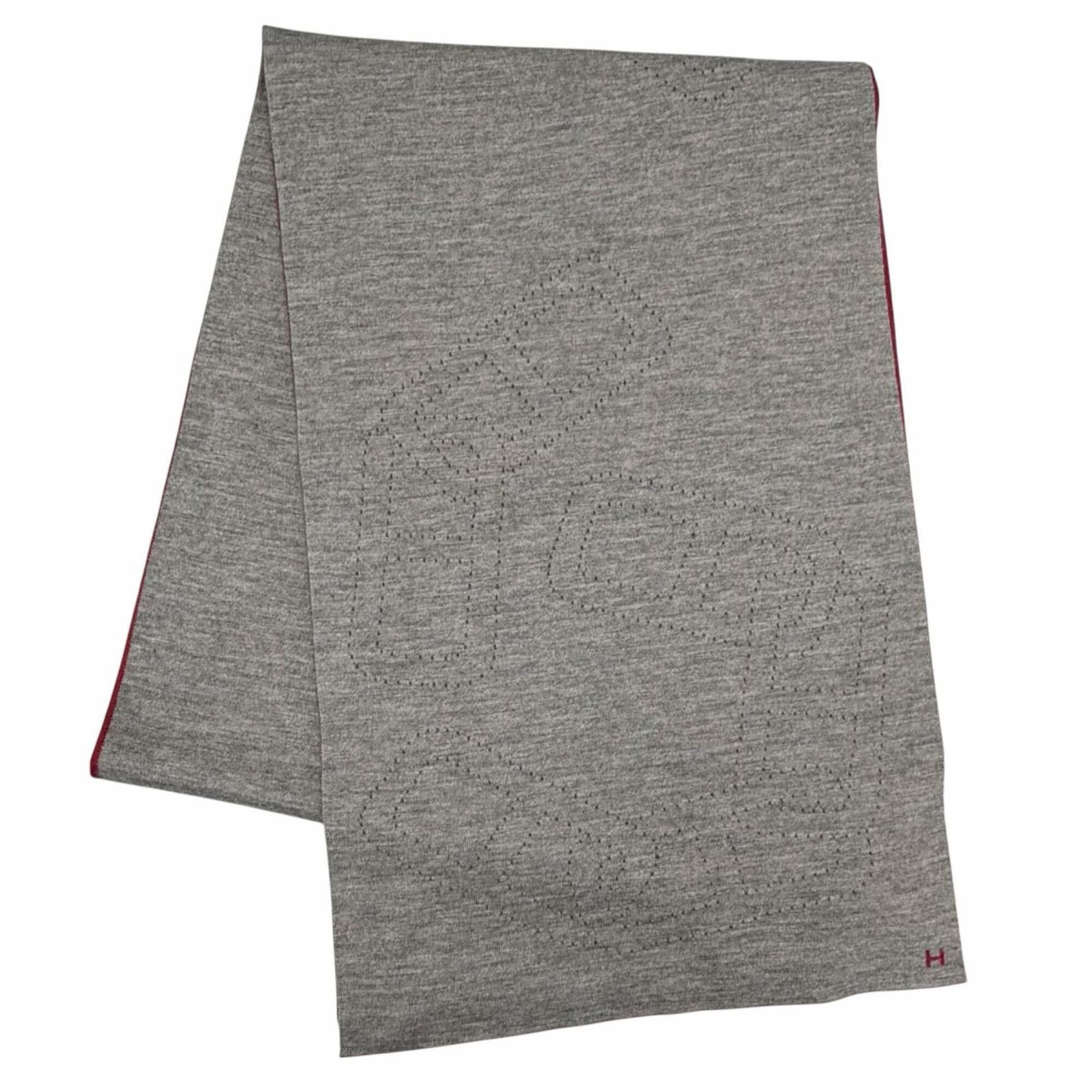 Hermes HERMES Allertour Cashmere Silk Chaine d'Ancre H Logo Reversible Scarf, Bordeaux/Grey, with Box, Made in Italy, Women's Size ONE SIZE - 3 Thumbnail