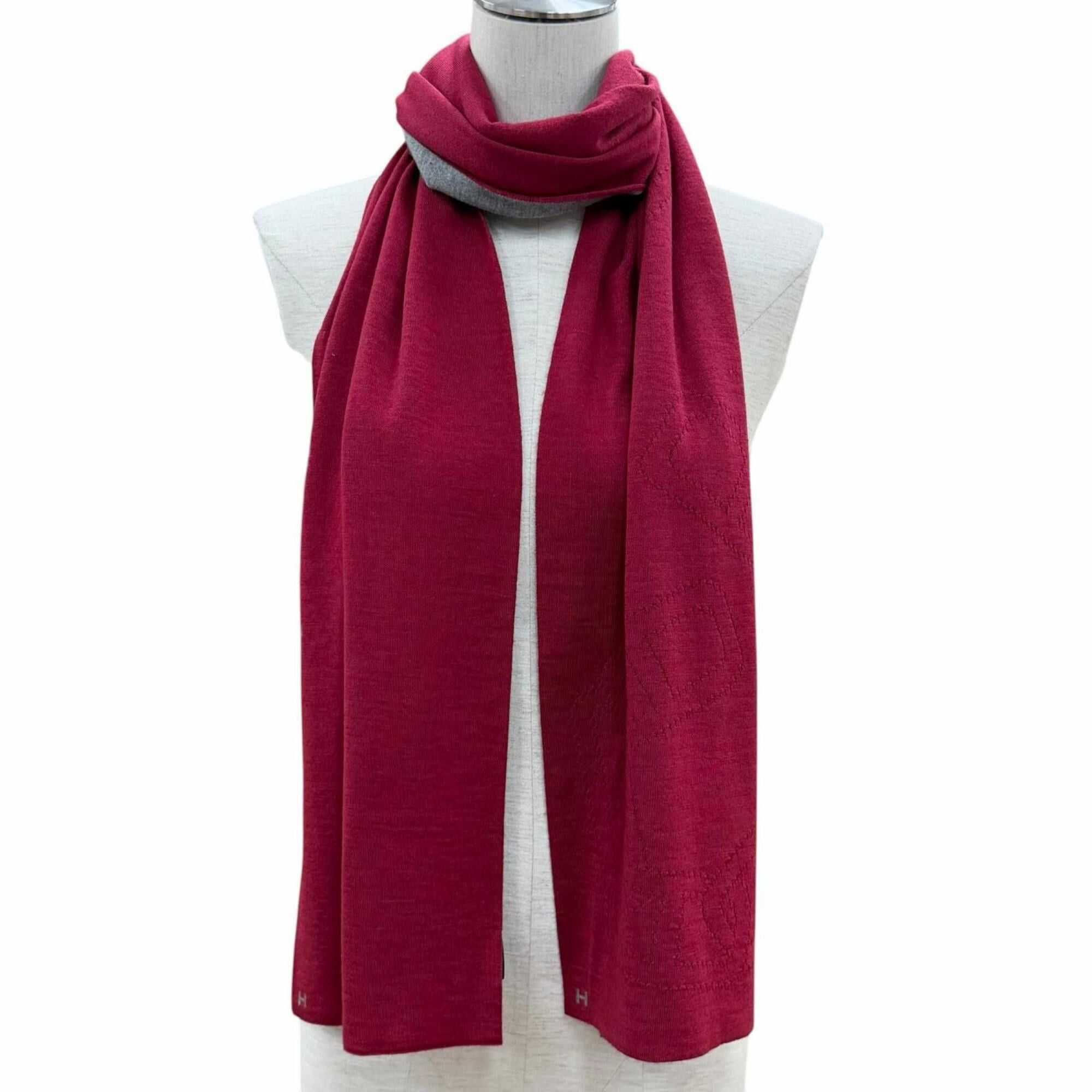 Hermes HERMES Allertour Cashmere Silk Chaine d'Ancre H Logo Reversible Scarf, Bordeaux/Grey, with Box, Made in Italy, Women's Size ONE SIZE - 4 Thumbnail