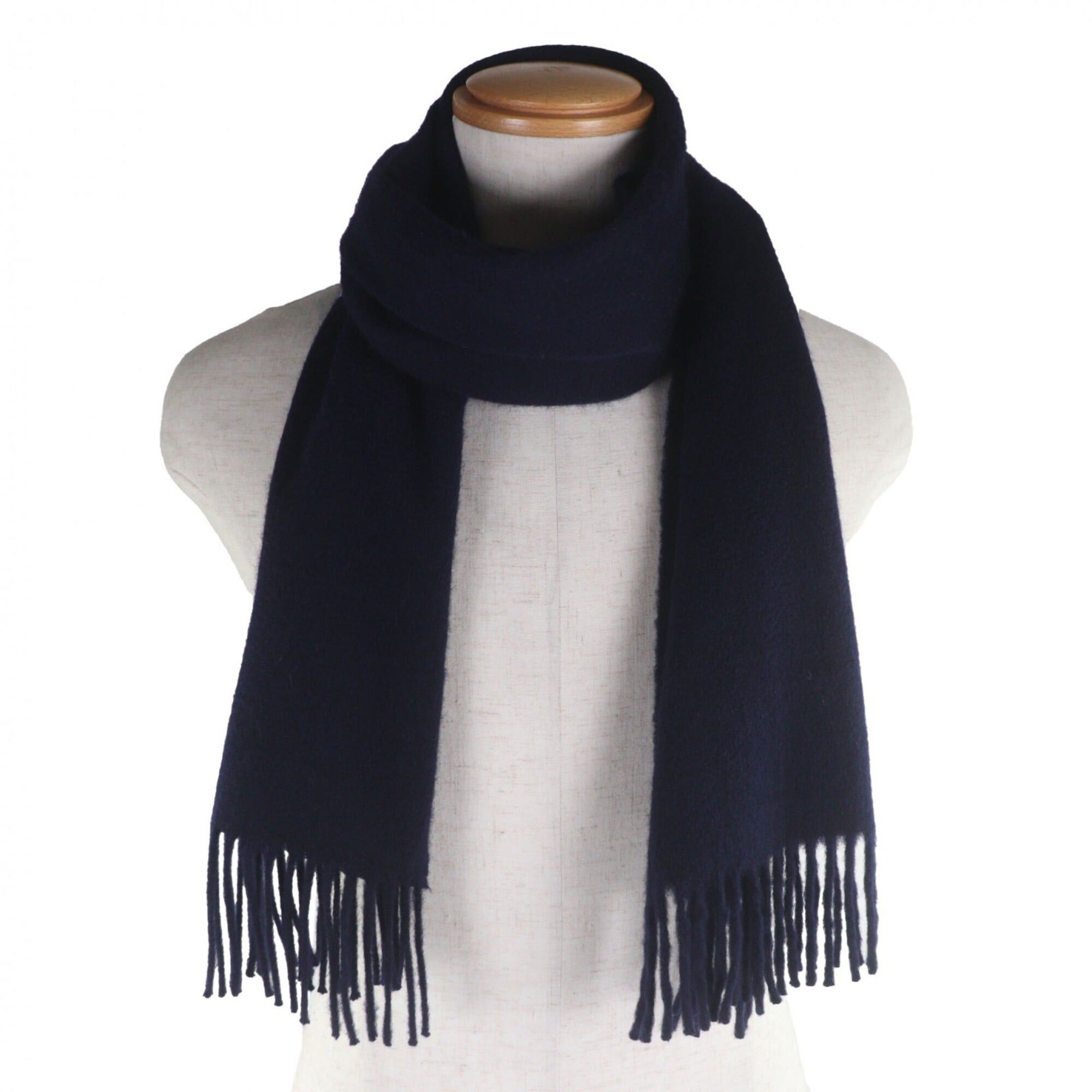 Hermes HERMES 100% Cashmere Scarf with Logo Embroidery and Fringe, Navy, Made in Scotland, Simple Design for Men Women. Size ONE SIZE - 2 Thumbnail