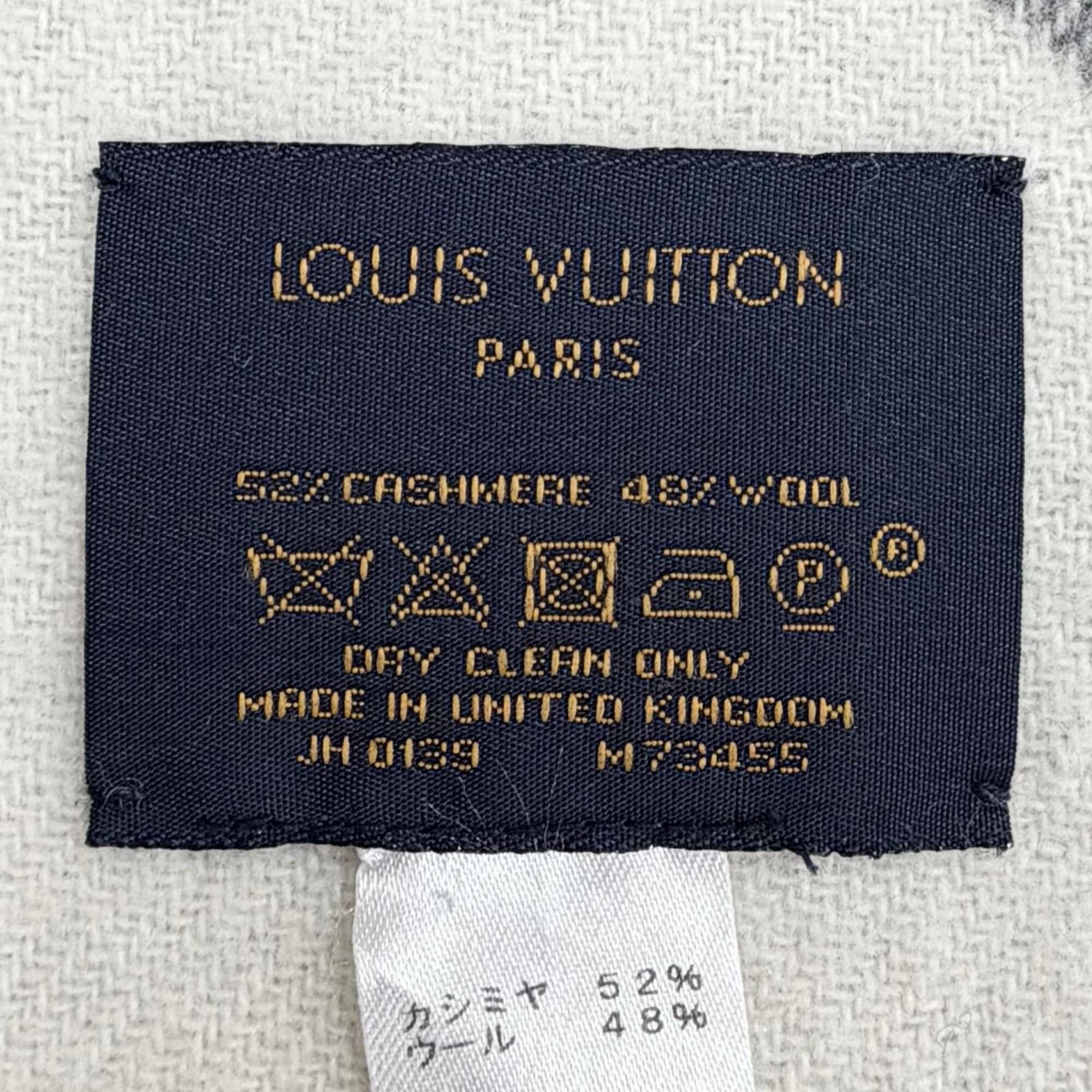 Louis Vuitton LOUIS VUITTON M73455 Echarpe Monogram Capital Cashmere Wool Fringe Scarf, Gray/Off-White, Made in England, Authentic, Women's Size ONE SIZE - 8 Thumbnail