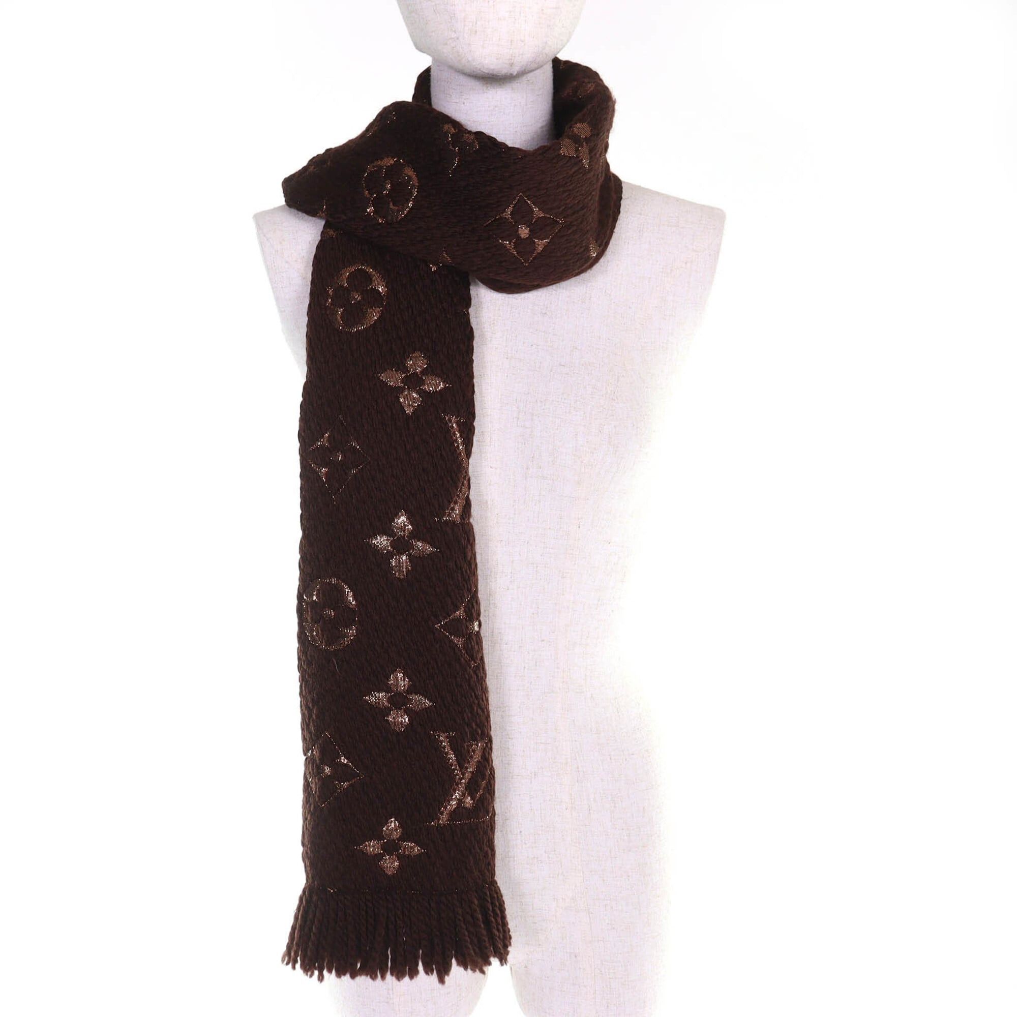 Louis Vuitton LOUIS VUITTON M71383 Echarpe Logomania Shine Wool Silk Scarf, Marron Brown, Made in Italy, Authentic, Women's. Size ONE SIZE - 3 Thumbnail