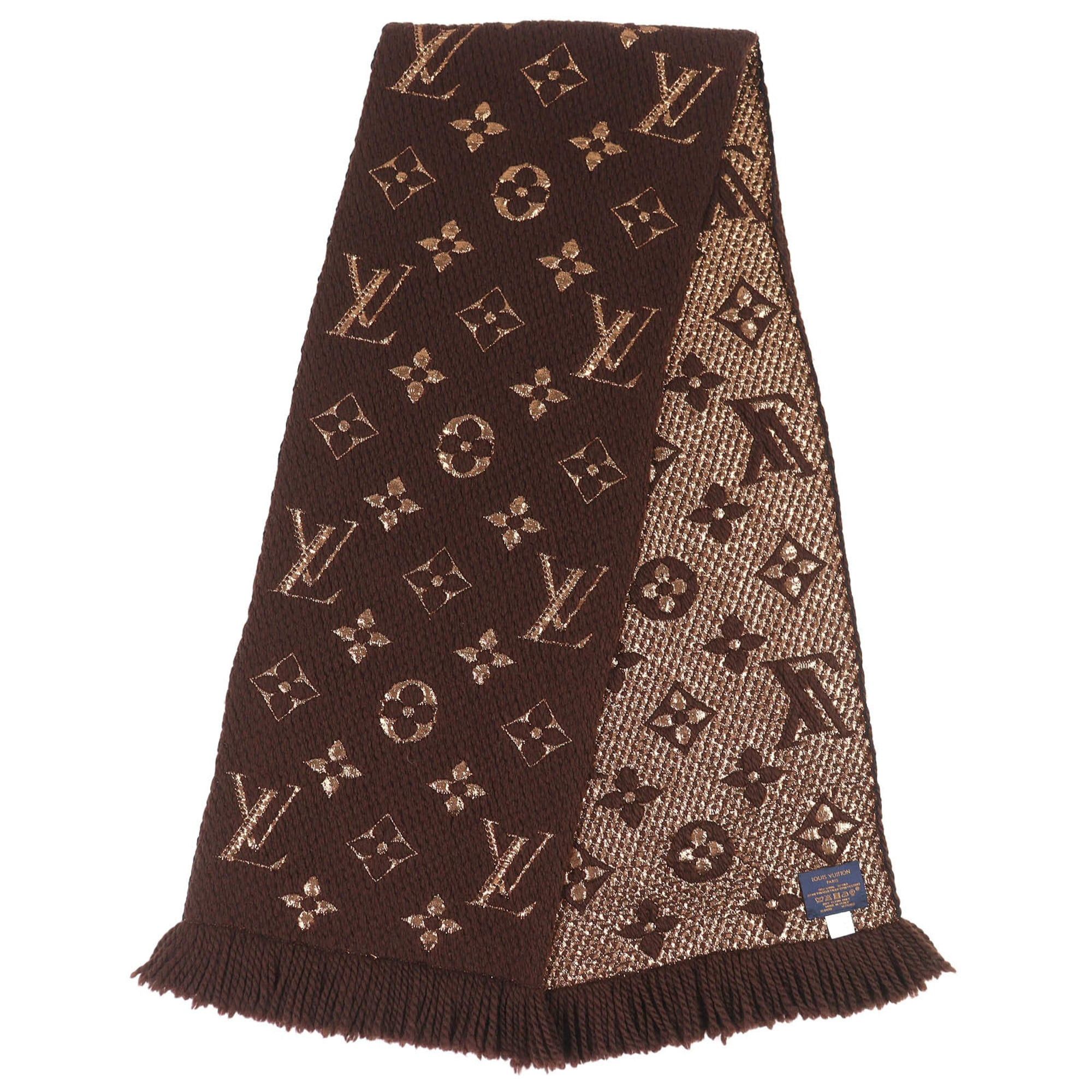 Louis Vuitton LOUIS VUITTON M71383 Echarpe Logomania Shine Wool Silk Scarf, Marron Brown, Made in Italy, Authentic, Women's. Size ONE SIZE - 2 Thumbnail