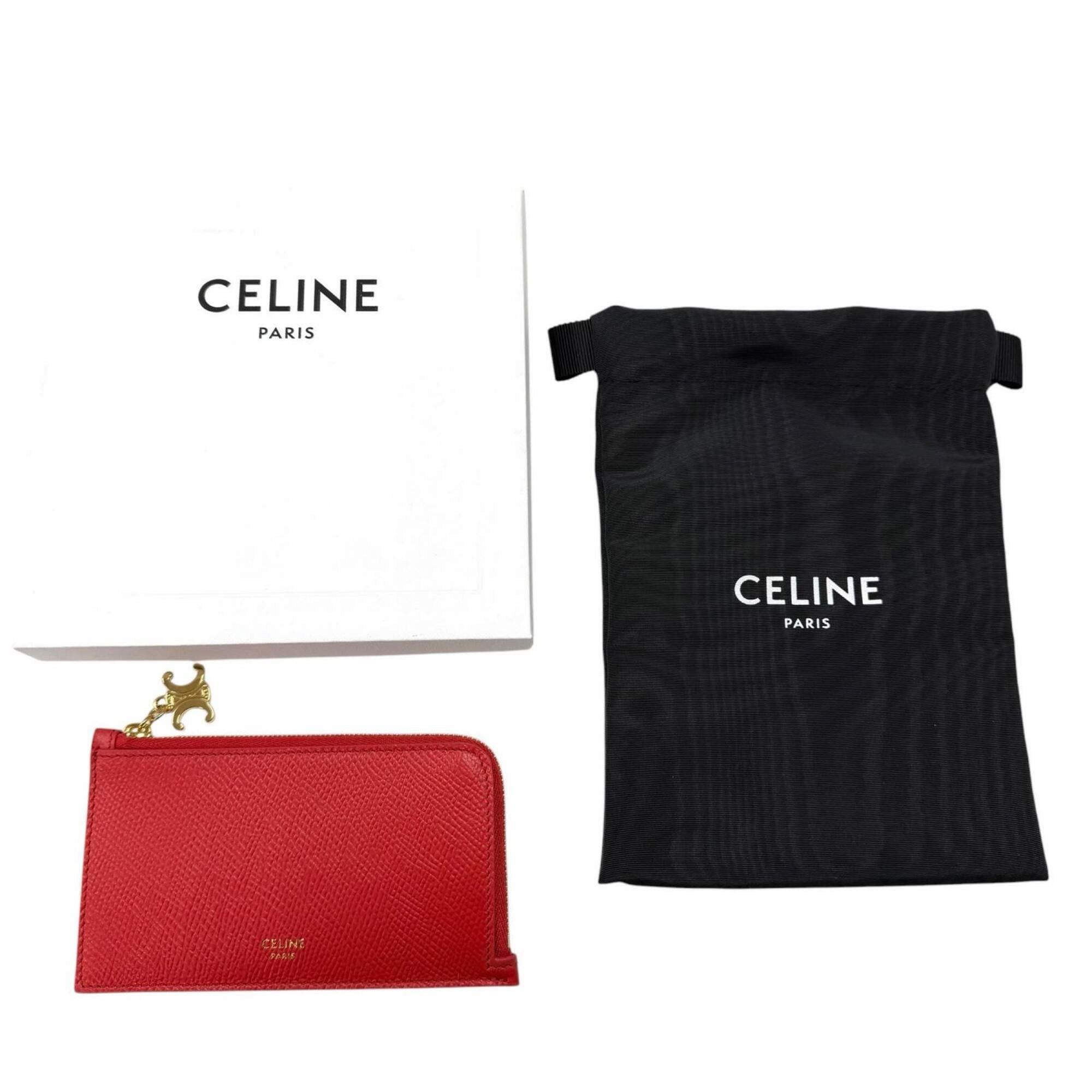 Celine CELINE L10083FVO Leather Triomphe Zip-around Long Business Card Holder/Card Case, Red with Gold Hardware, Comes Box and Dust Bag, Made in Italy Size ONE SIZE - 2 Thumbnail