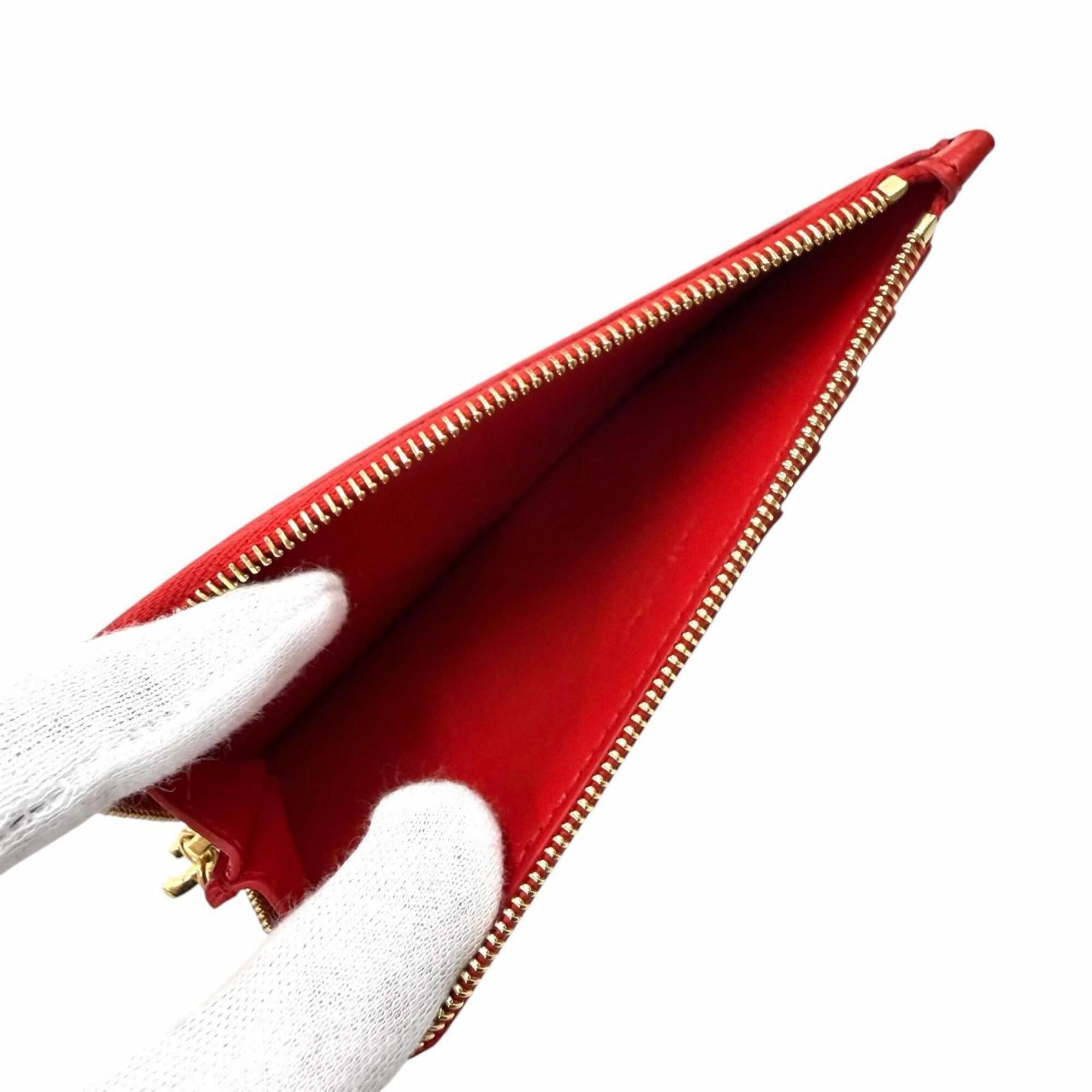 Celine CELINE L10083FVO Leather Triomphe Zip-around Long Business Card Holder/Card Case, Red with Gold Hardware, Comes Box and Dust Bag, Made in Italy Size ONE SIZE - 7 Thumbnail