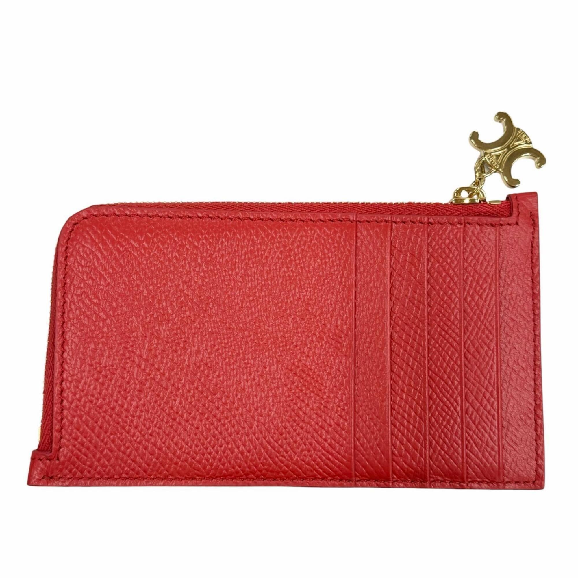 Celine CELINE L10083FVO Leather Triomphe Zip-around Long Business Card Holder/Card Case, Red with Gold Hardware, Comes Box and Dust Bag, Made in Italy Size ONE SIZE - 3 Thumbnail