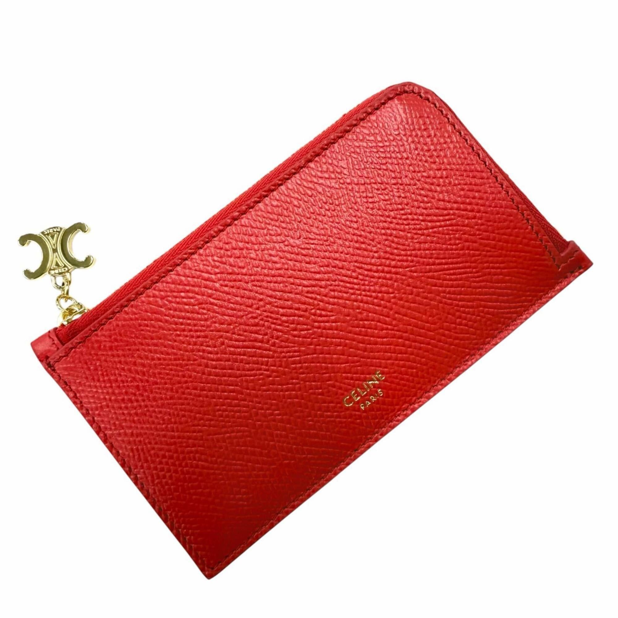 Celine CELINE L10083FVO Leather Triomphe Zip-around Long Business Card Holder/Card Case, Red with Gold Hardware, Comes Box and Dust Bag, Made in Italy Size ONE SIZE - 4 Thumbnail