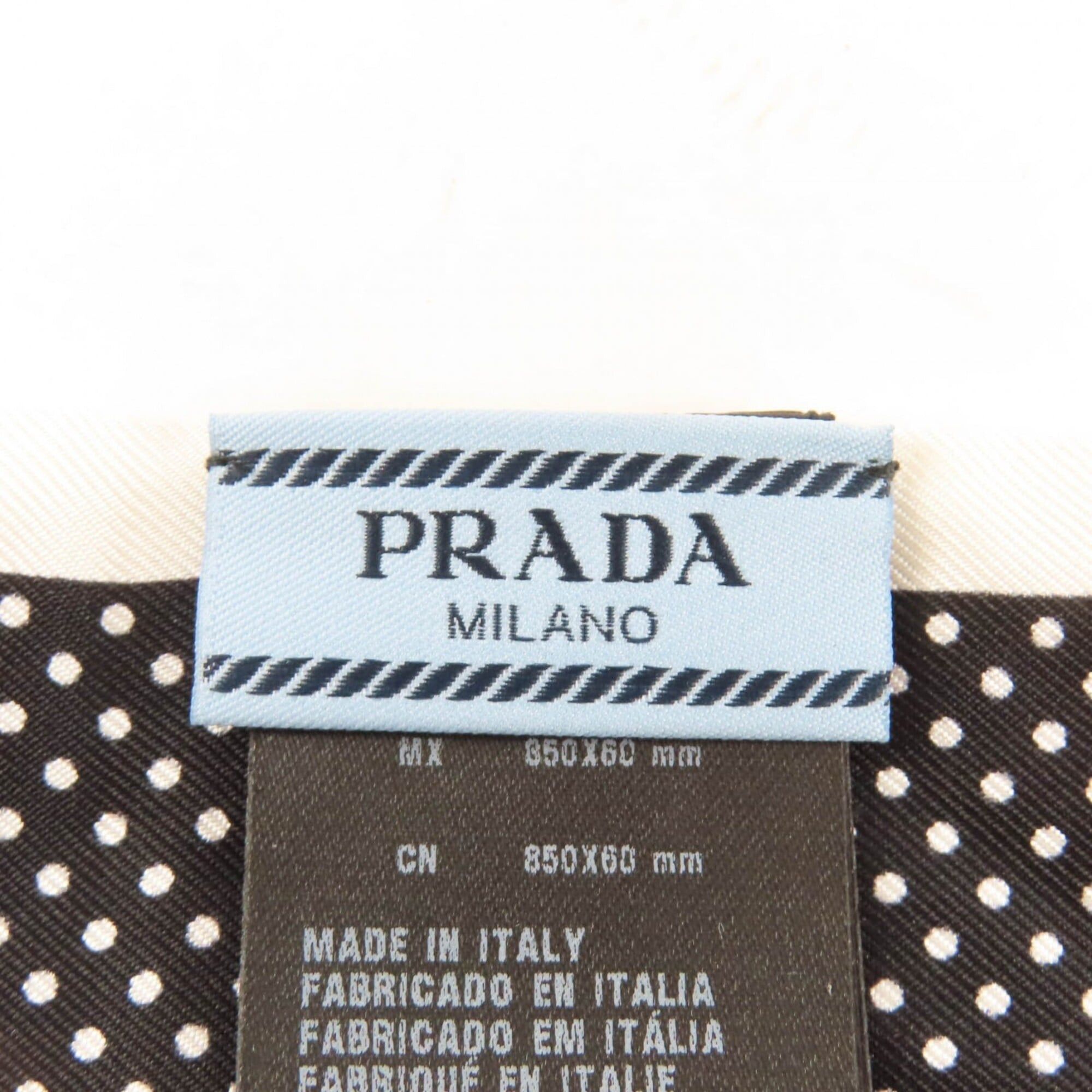 Prada PRADA 1FF008 Printed Silk Twill Skinny Scarf, 100% Silk, Lip Dot Pattern, White & Black, 850 x 60mm, with Box, Made in Italy, Authentic, Women's. Size ONE SIZE - 6 Thumbnail