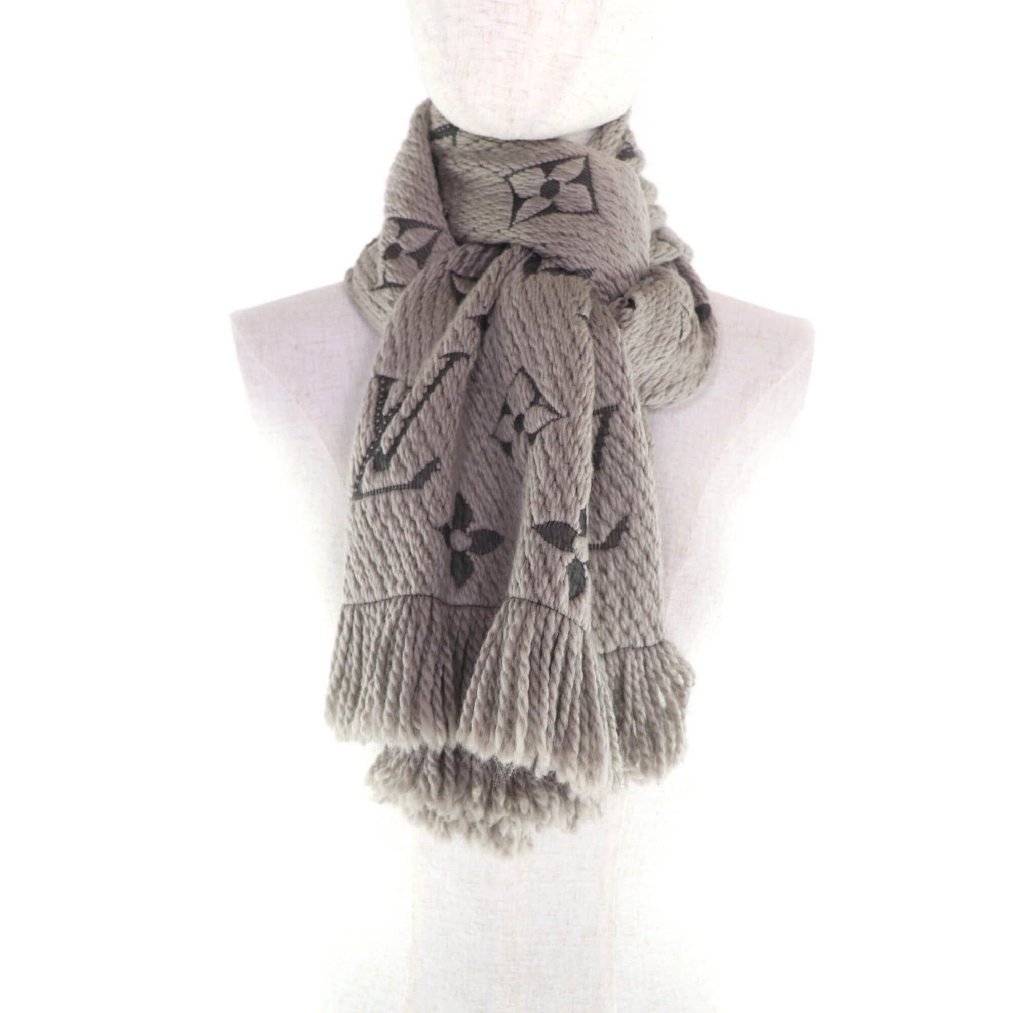 Louis Vuitton LOUIS VUITTON Echarpe Logomania Wool Silk Blend Fringed Scarf, Greige, with Box, Made in Italy, Authentic, Women's Size ONE SIZE - 4 Thumbnail