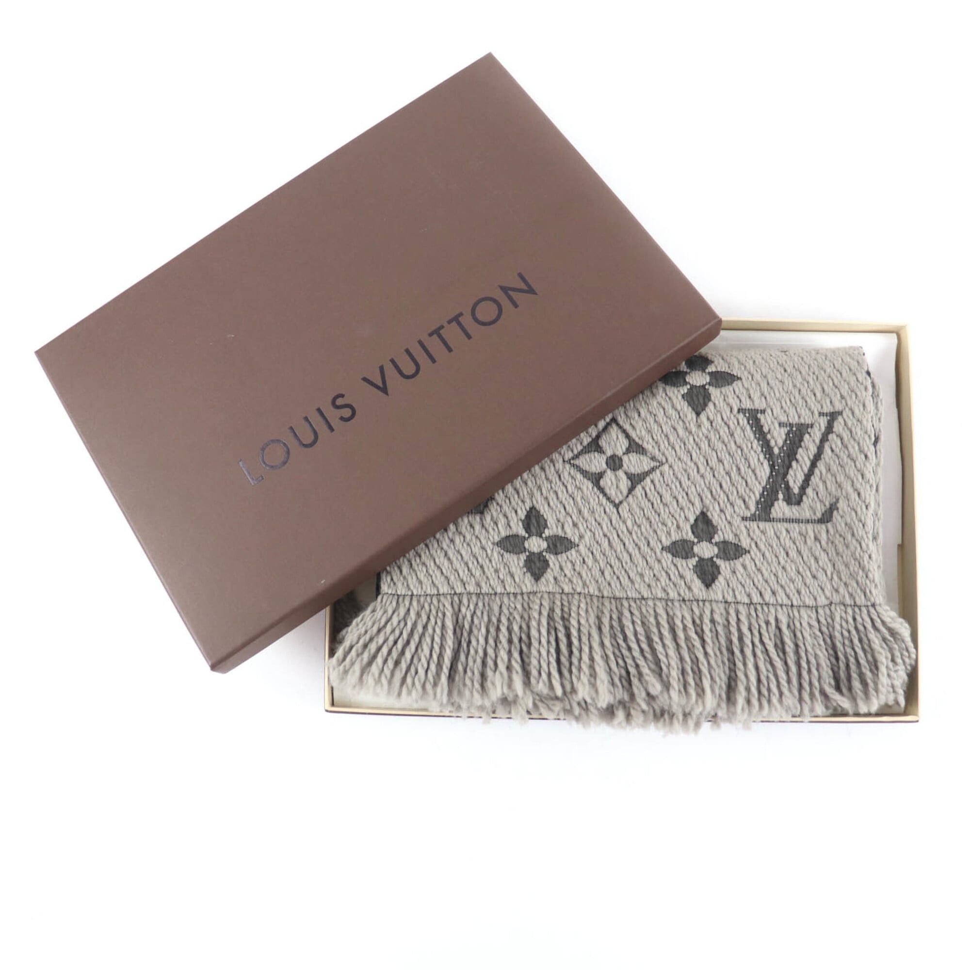 Louis Vuitton LOUIS VUITTON Echarpe Logomania Wool Silk Blend Fringed Scarf, Greige, with Box, Made in Italy, Authentic, Women's Size ONE SIZE - 2 Thumbnail
