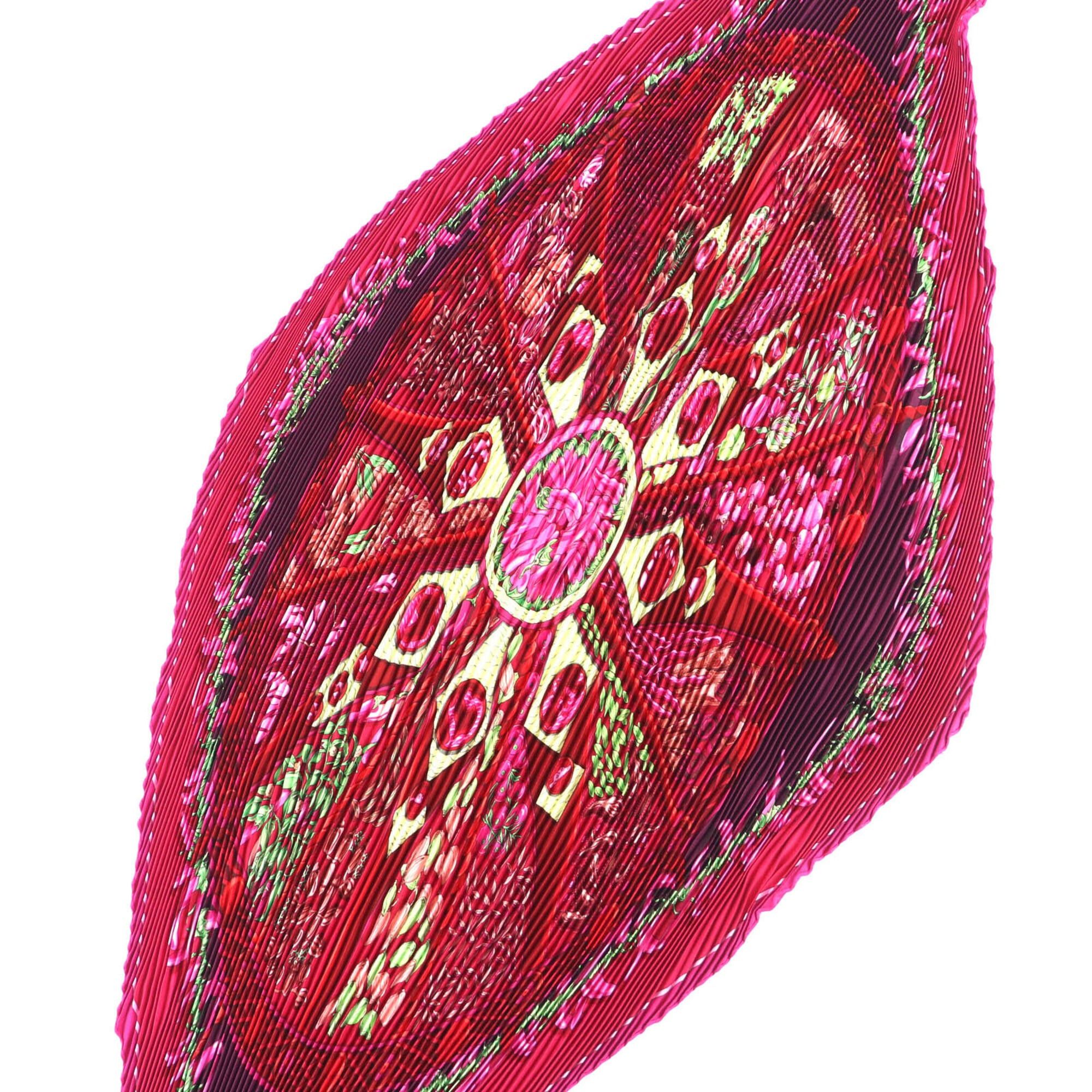 Hermes HERMES Pleated Carre AUXPAYS DES EPICES (Land of Spices) 100% Silk Magenta Scarf/Muffler with Box - Women's Size ONE SIZE - 4 Thumbnail