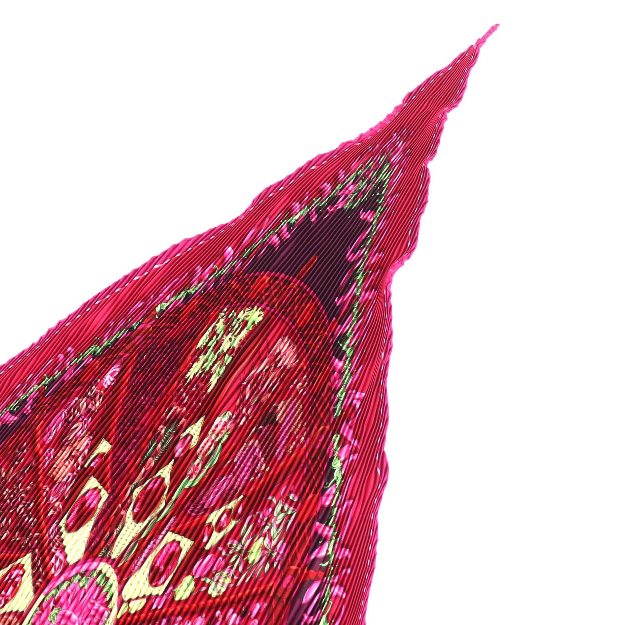 Hermes HERMES Pleated Carre AUXPAYS DES EPICES (Land of Spices) 100% Silk Magenta Scarf/Muffler with Box - Women's Size ONE SIZE - 3 Thumbnail